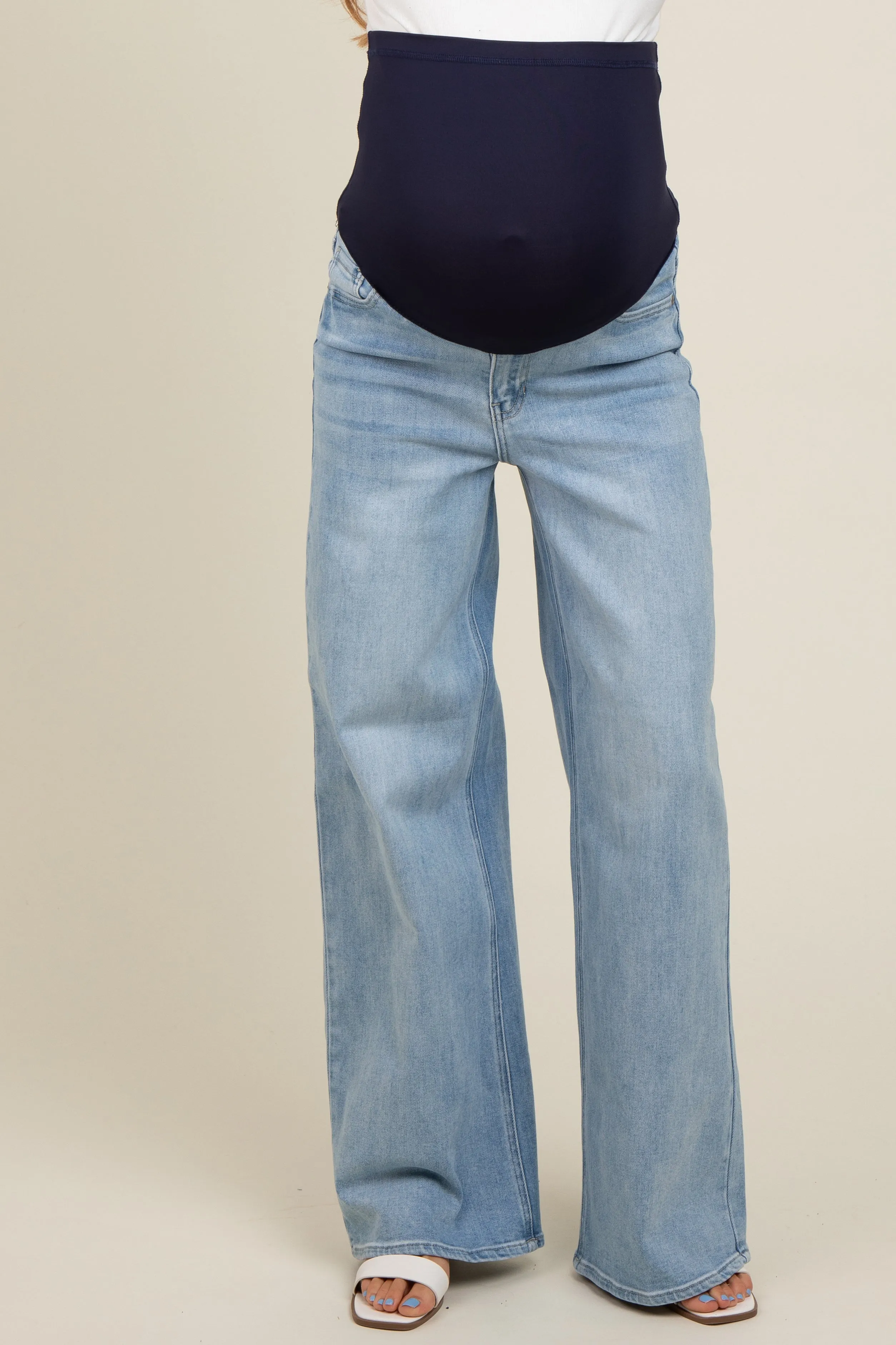 Light Blue Wide Leg Maternity Jeans sold by Pinkblush product image thumbnail 3