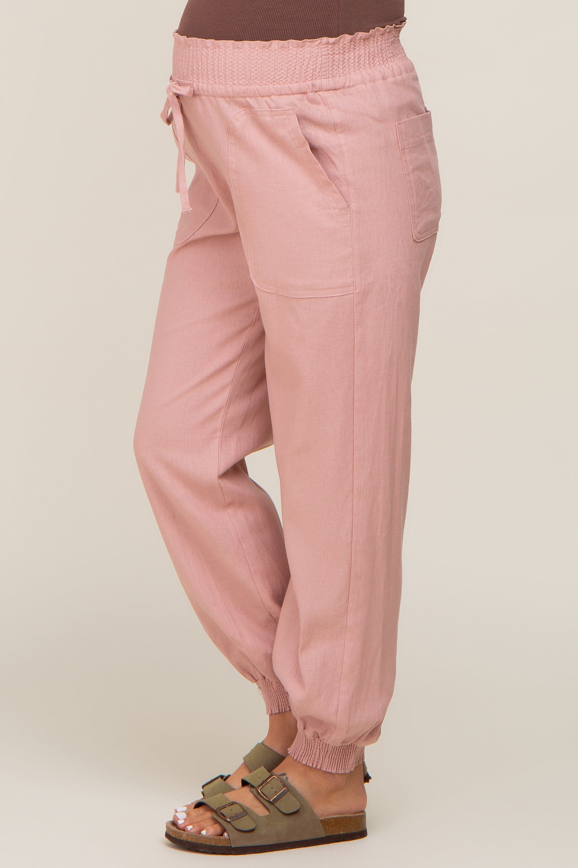 Mauve Smocked Maternity Joggers sold by Pinkblush product image thumbnail 3
