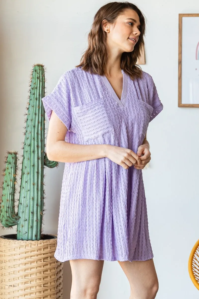 Lavender Texture Knit Pocket Pleat Mini Dress sold by Pinkblush product image thumbnail 2