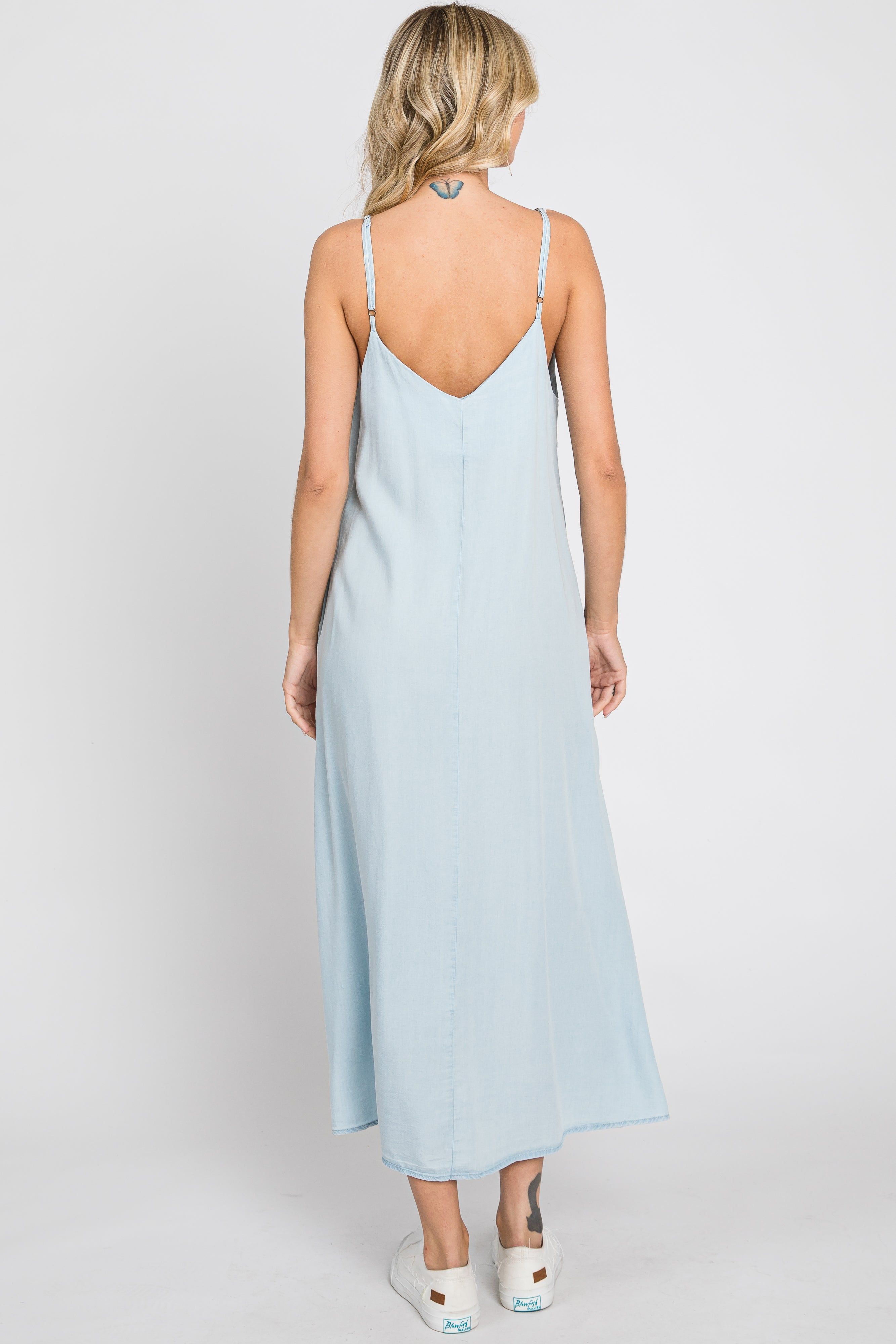 Light Blue Button Down Midi Tank Dress sold by Pinkblush product image thumbnail 3