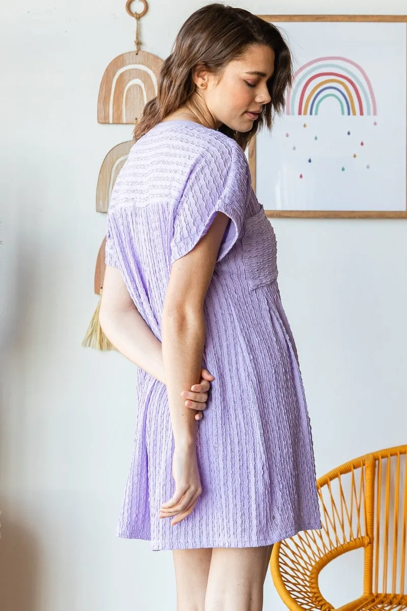 Lavender Texture Knit Pocket Pleat Mini Dress sold by Pinkblush product image thumbnail 3