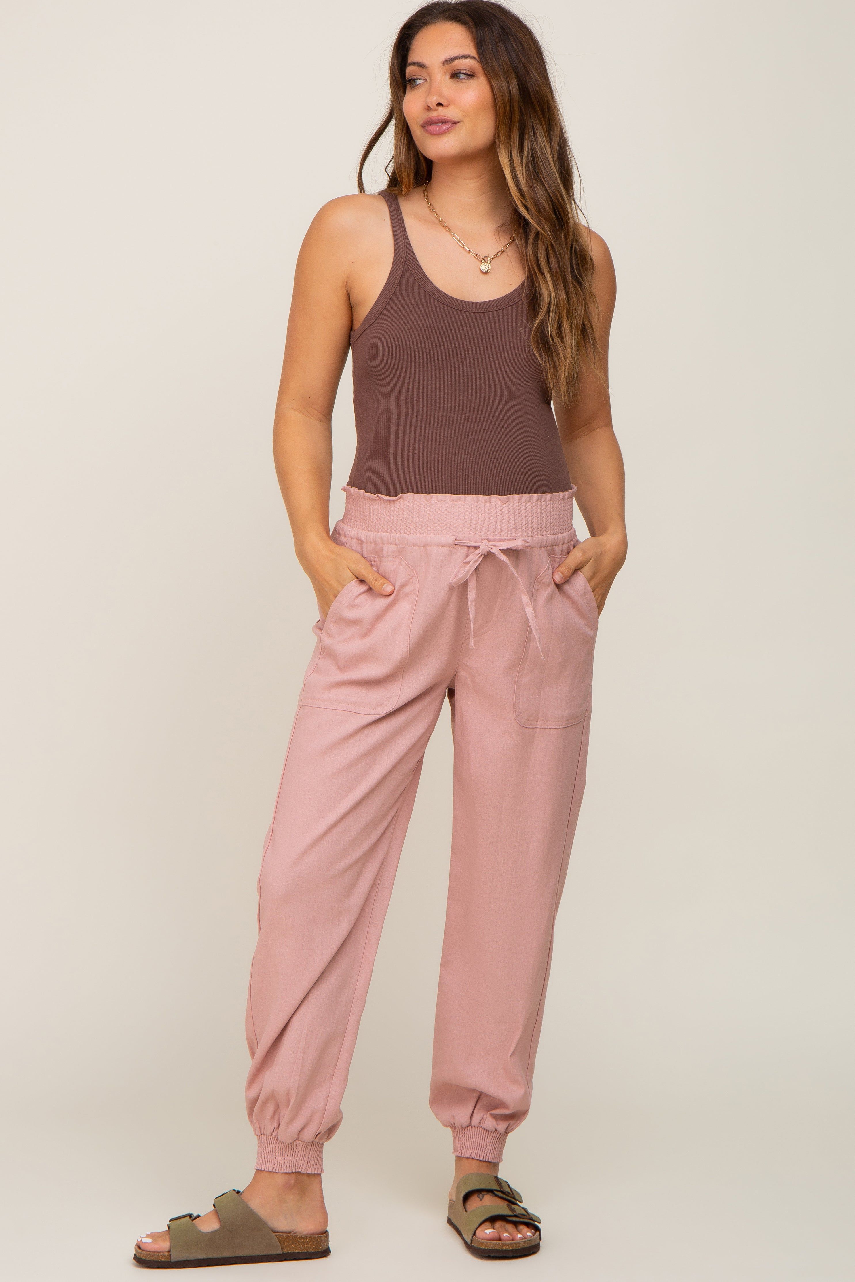Mauve Smocked Maternity Joggers sold by Pinkblush product image thumbnail 5