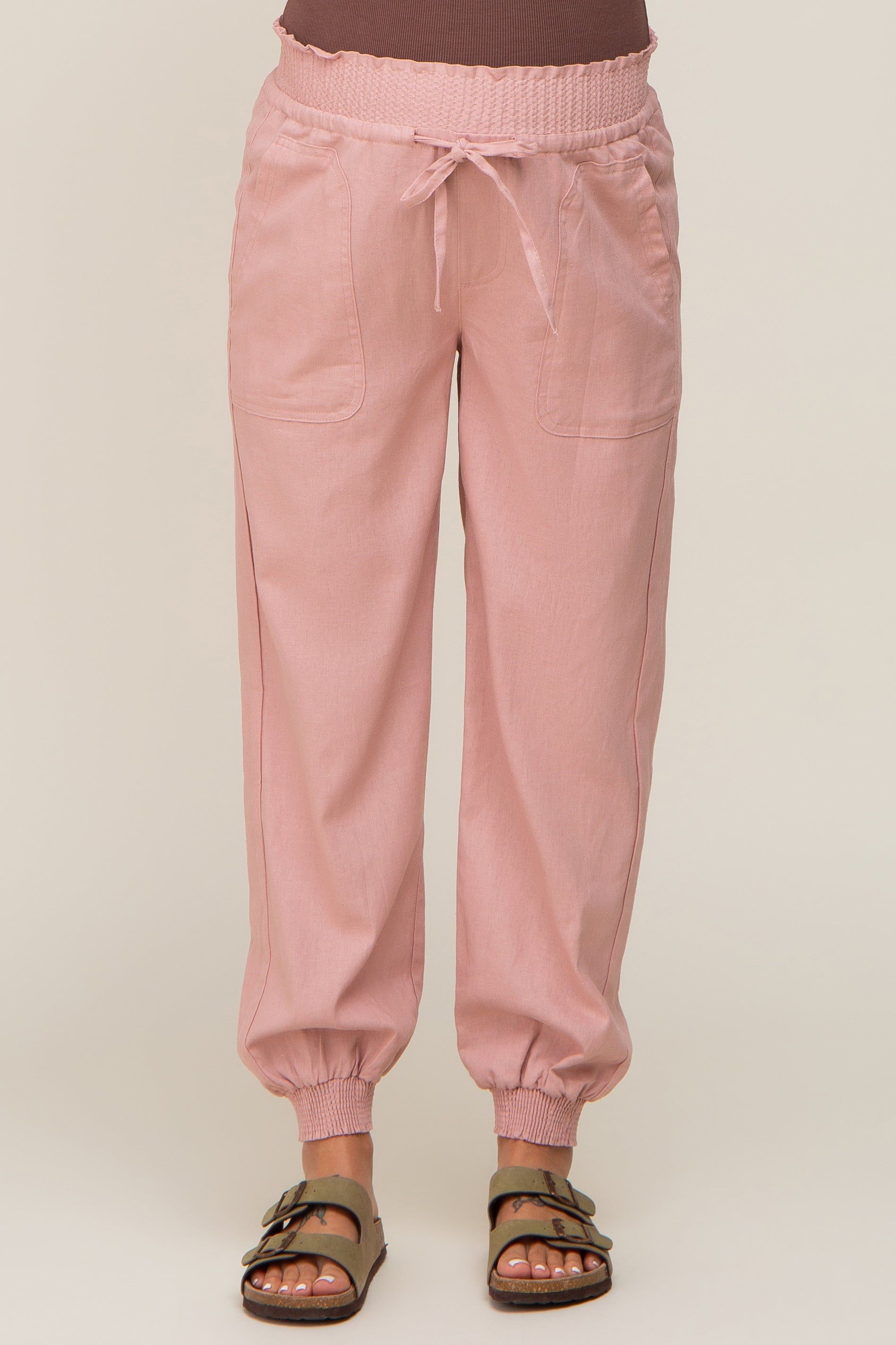 Mauve Smocked Maternity Joggers sold by Pinkblush product image thumbnail 2