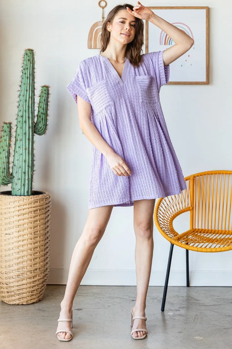 Lavender Texture Knit Pocket Pleat Mini Dress sold by Pinkblush product image thumbnail 4