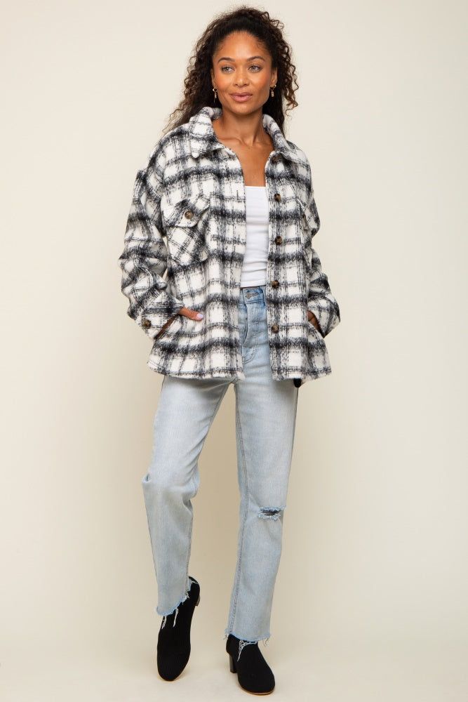 Ivory Plaid Shirt Jacket sold by Pinkblush product image thumbnail 4