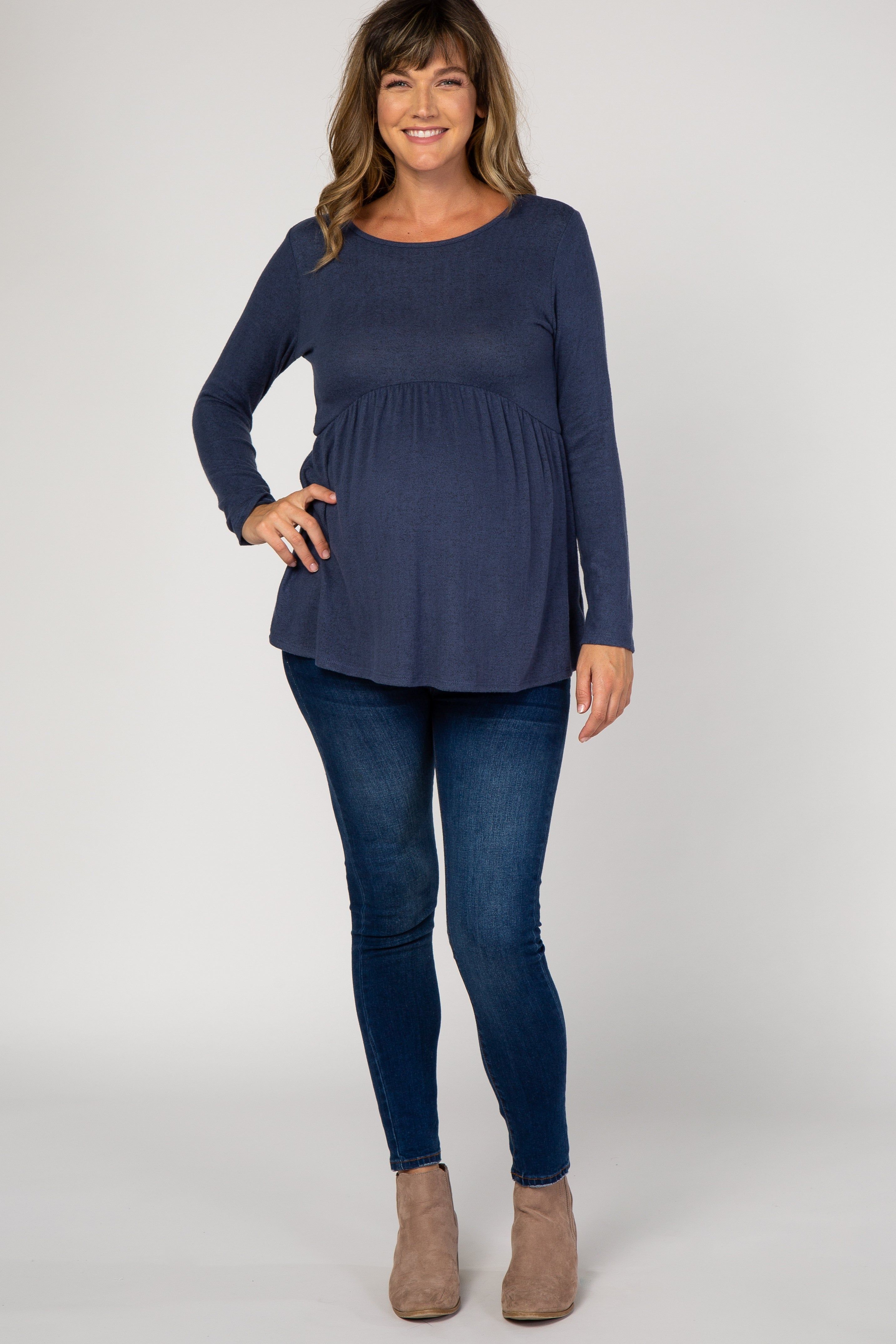 PinkBlush Navy Soft Knit Maternity Peplum Top sold by Pinkblush product image thumbnail 4