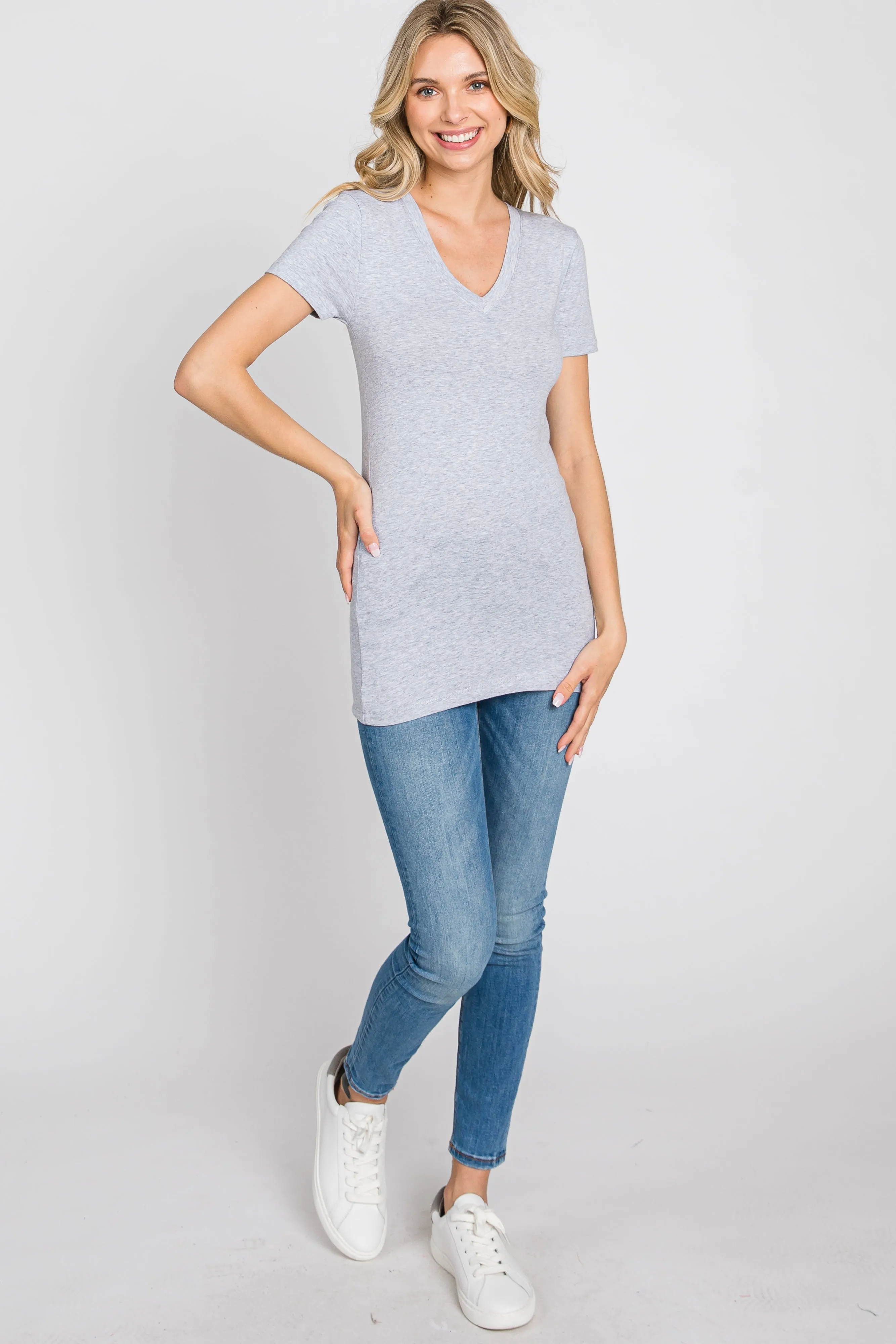 Heather Grey V-Neck Short Sleeve Top sold by Pinkblush product image thumbnail 2