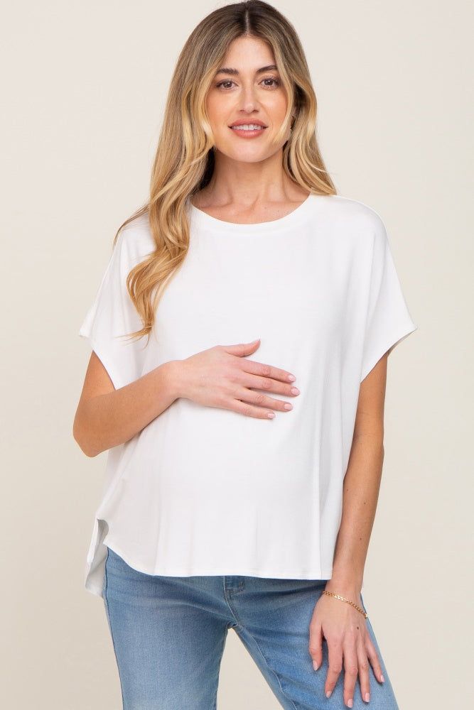 White Oversized Boxy Maternity Top sold by Pinkblush