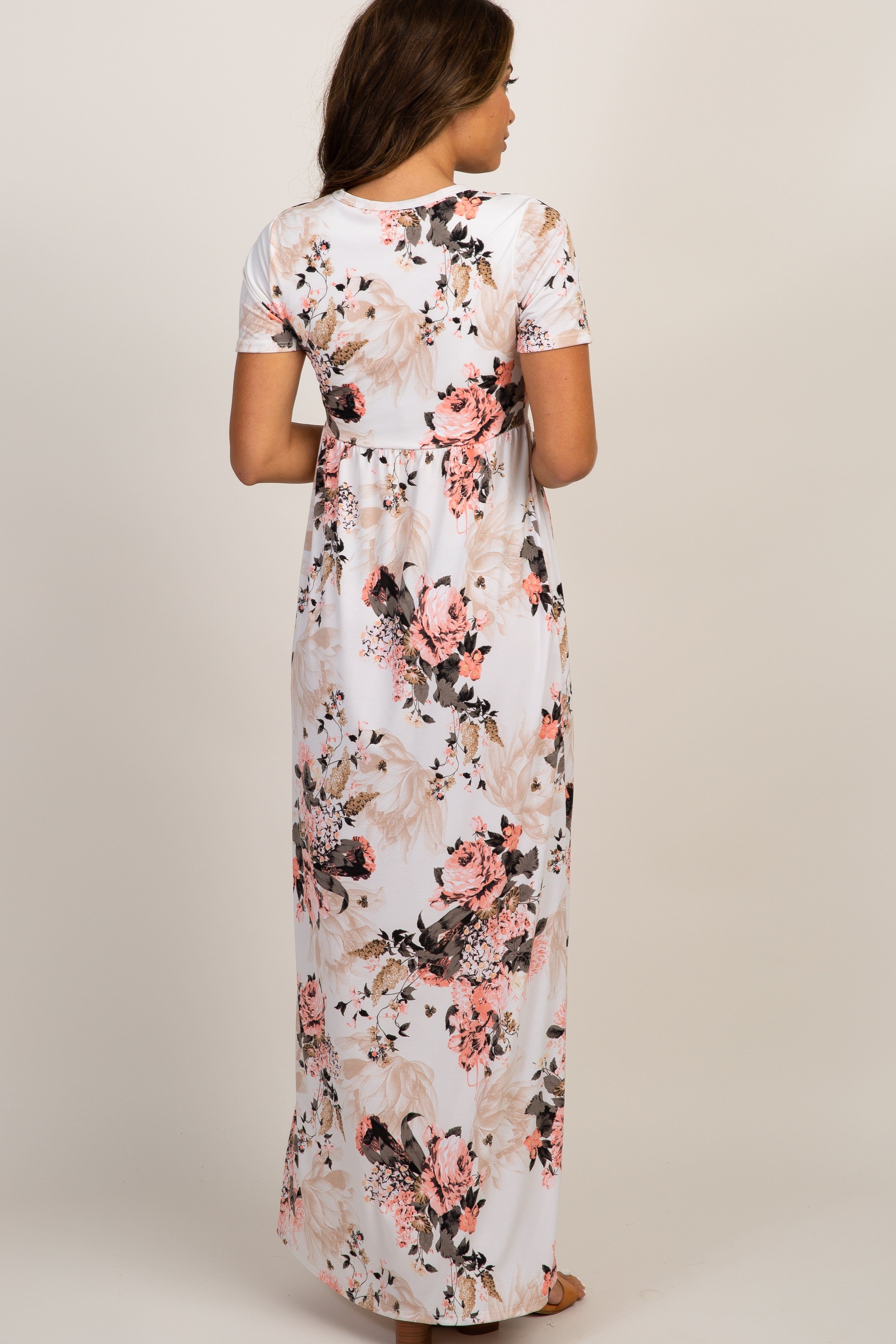 Peach Floral Short Sleeve Maternity Maxi Dress sold by Pinkblush product image thumbnail 3