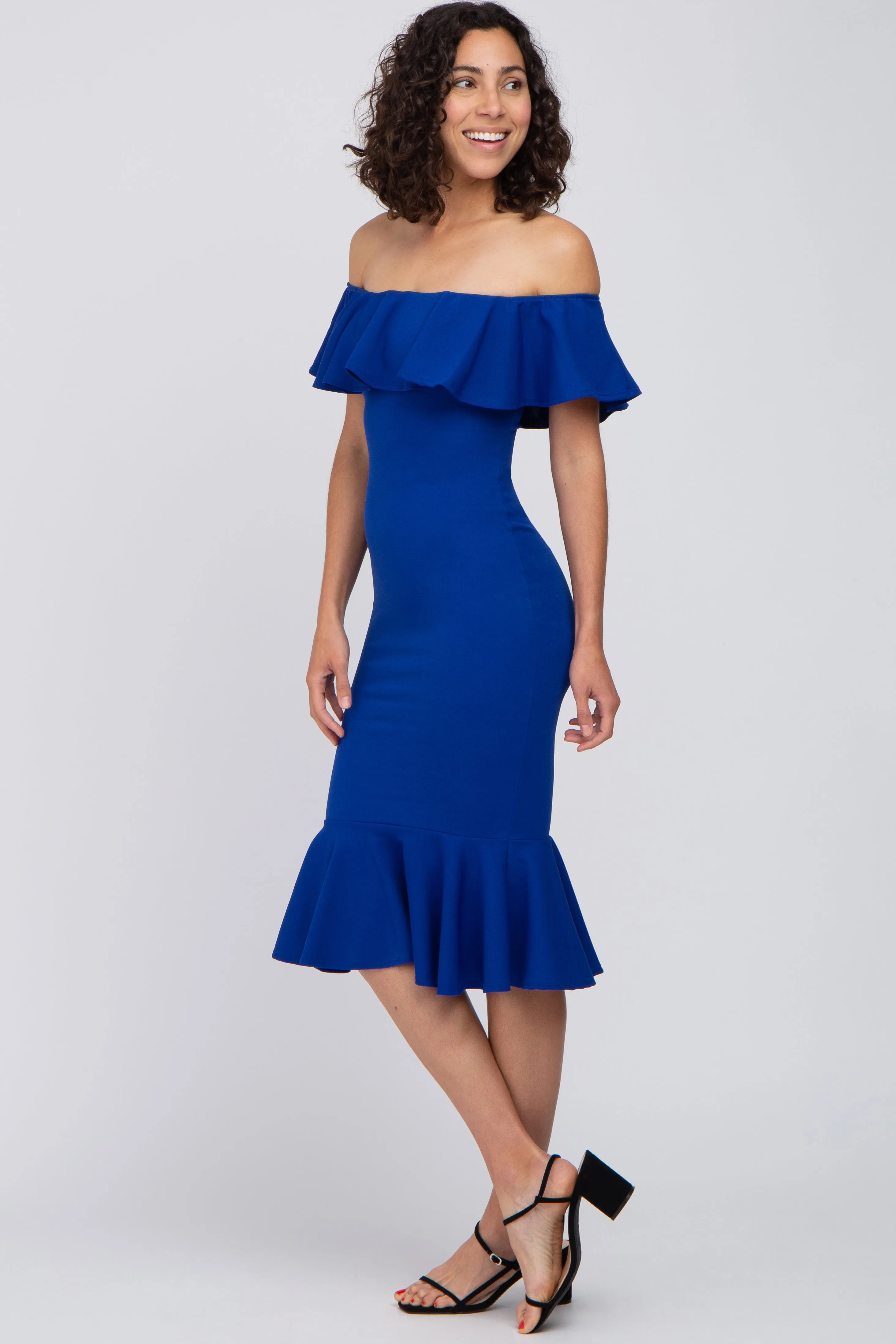 Royal Blue Ruffle Off Shoulder Mermaid Hem Dress sold by Pinkblush product image thumbnail 2