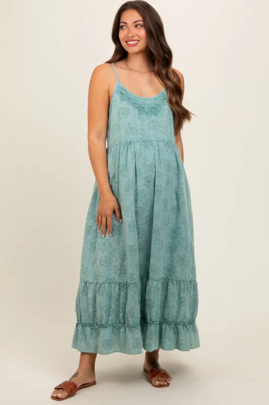 Jade Embroidered Vintage Wash Maternity Midi Dress sold by Pinkblush
