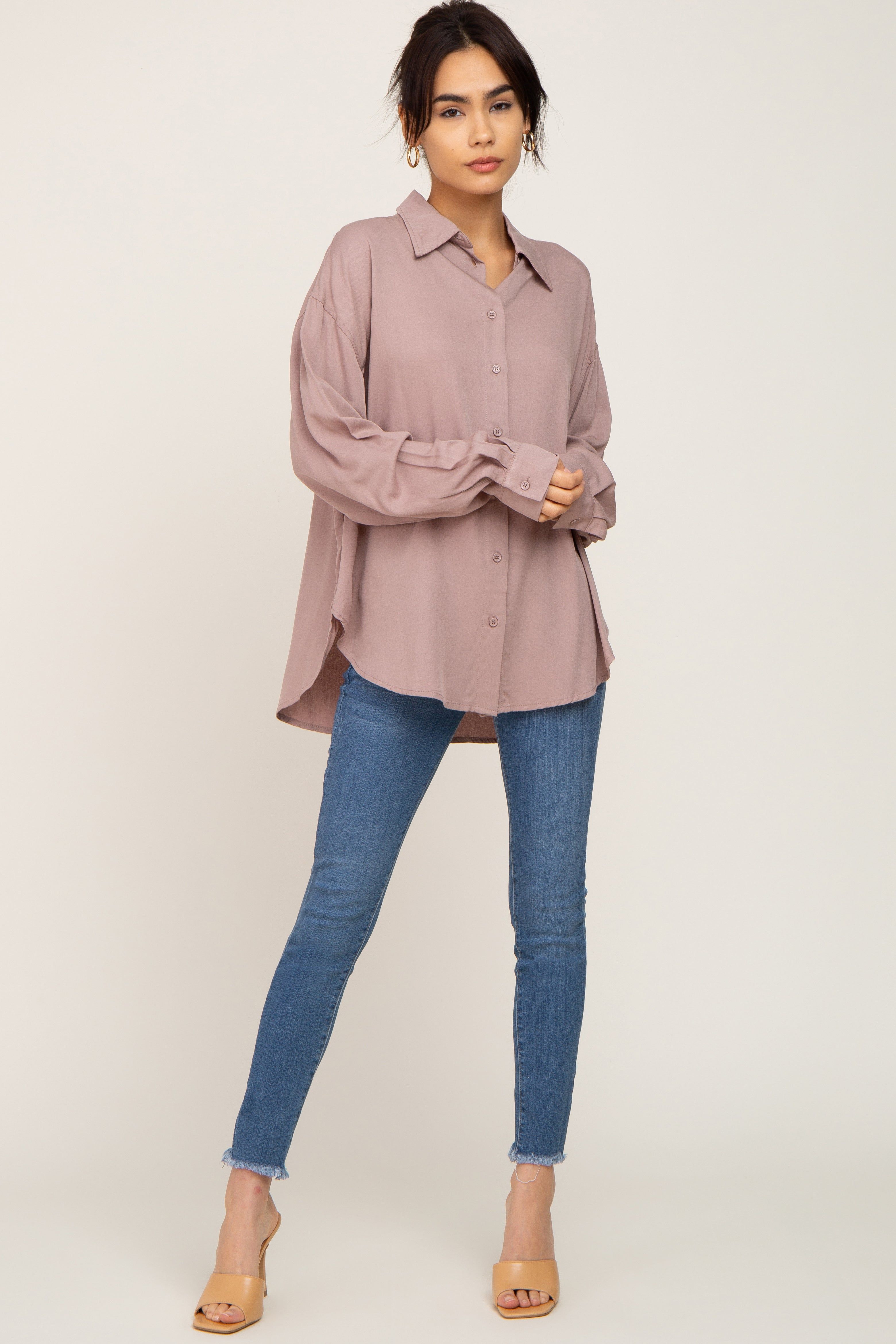 Mocha Oversized Button Down Blouse sold by Pinkblush product image thumbnail 4