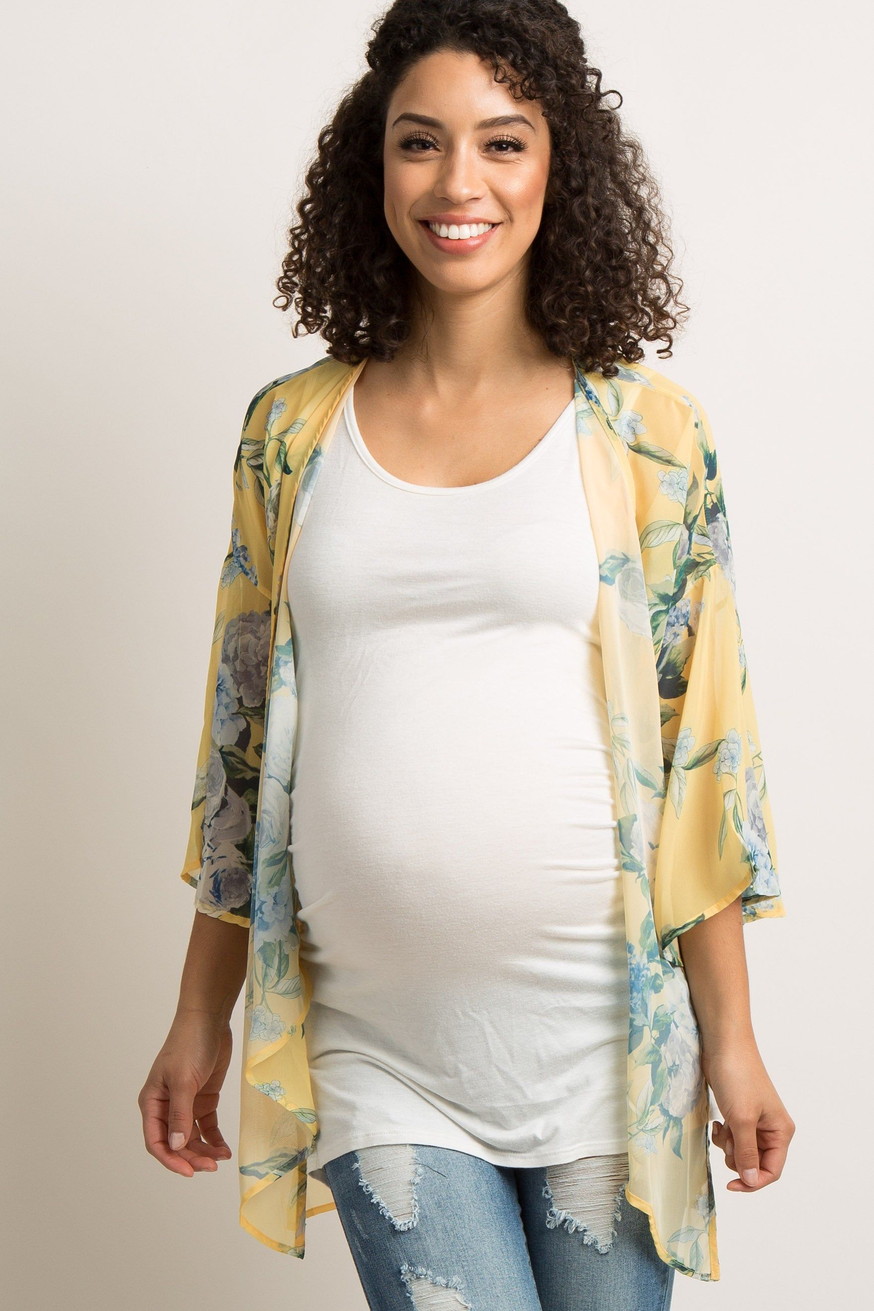PinkBlush Yellow Floral Chiffon Bell Sleeve Maternity Cover Up sold by Pinkblush product image thumbnail 2