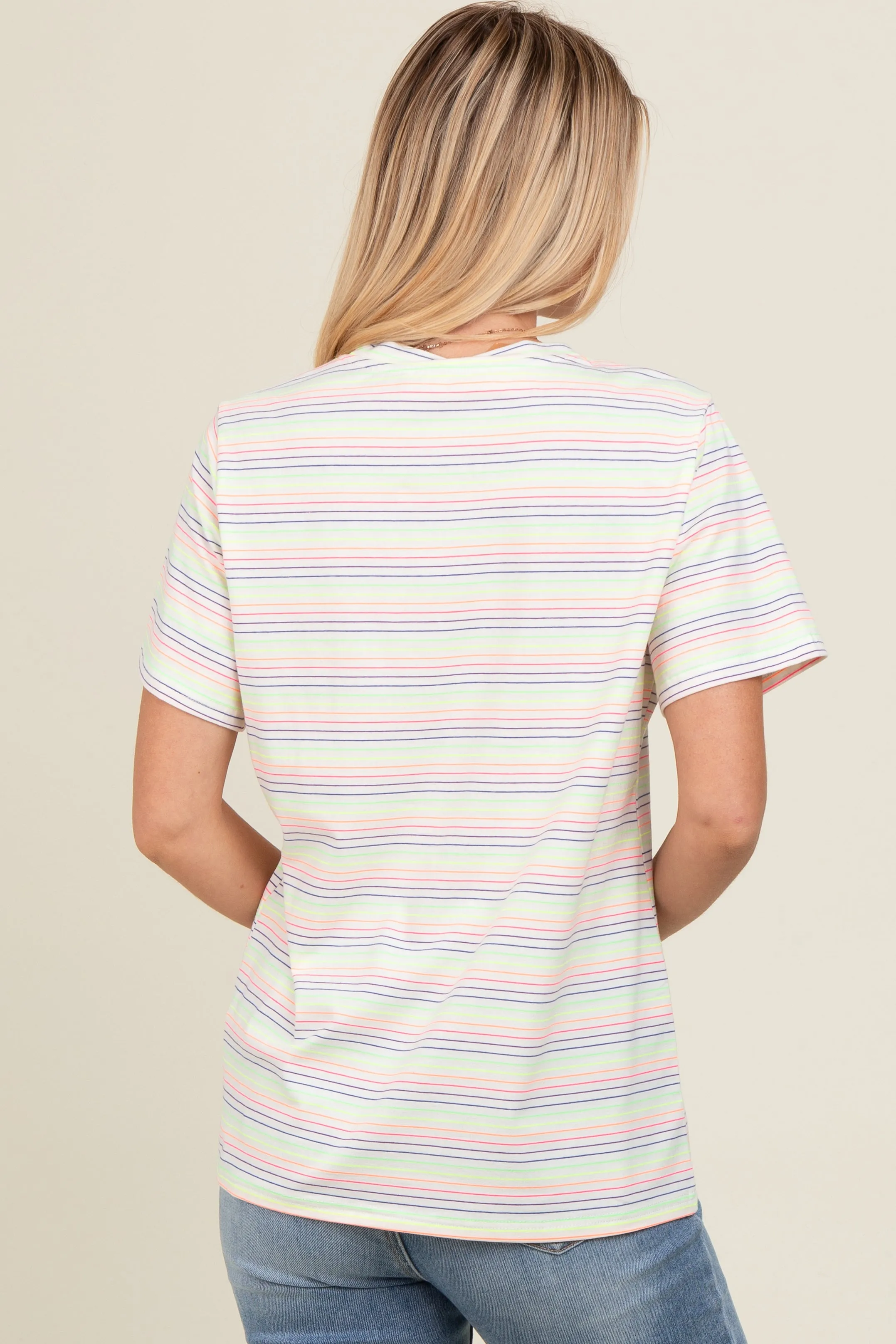 Ivory Short Sleeve Multi Striped Top sold by Pinkblush product image thumbnail 4