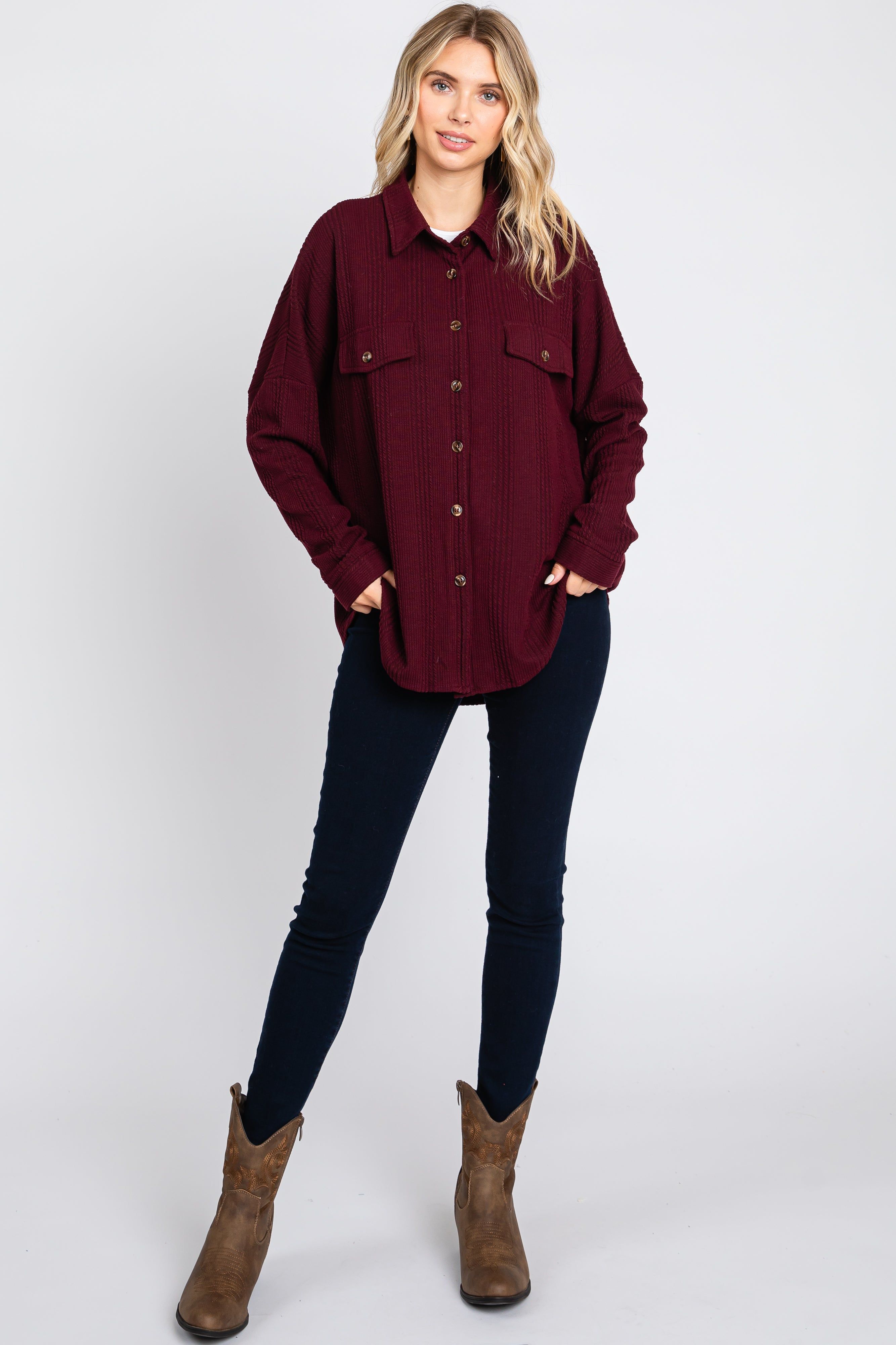 Plum Textured Button Front Collared Top sold by Pinkblush product image thumbnail 5