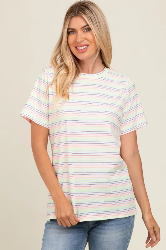 Ivory Short Sleeve Multi Striped Top sold by Pinkblush