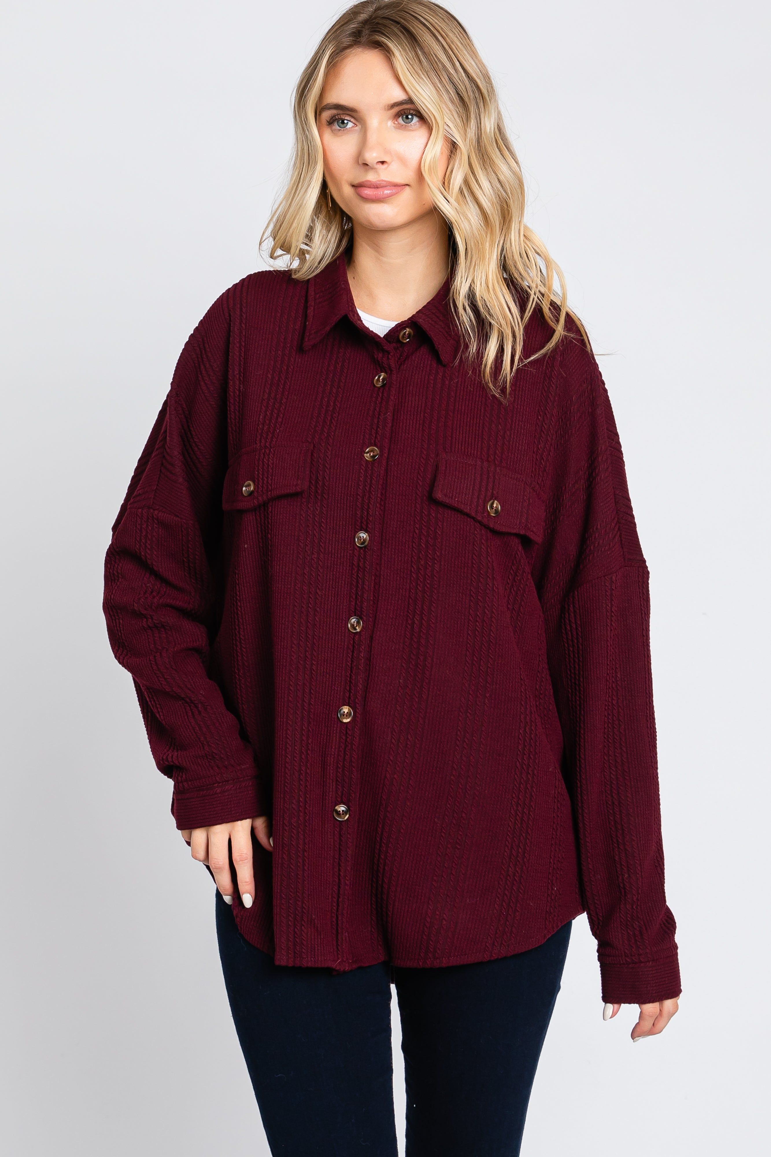 Plum Textured Button Front Collared Top sold by Pinkblush product image thumbnail 2