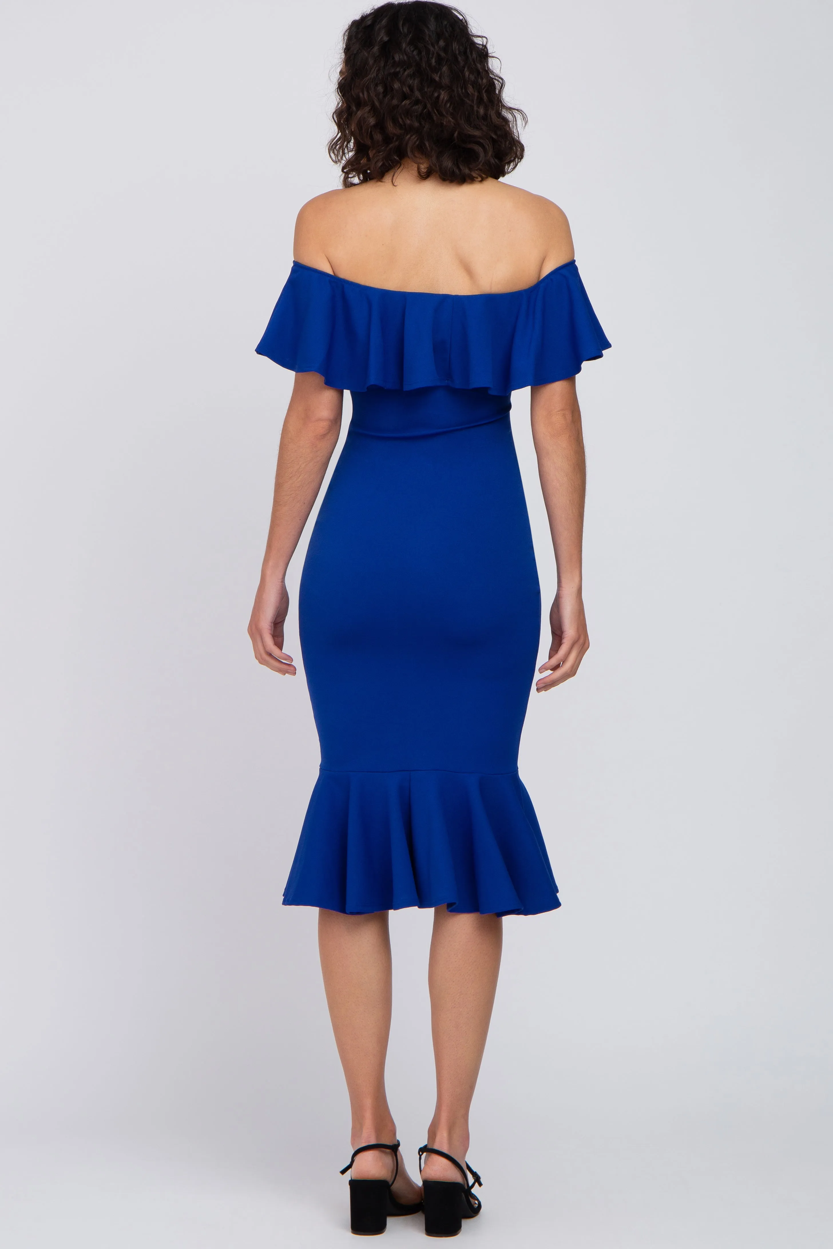 Royal Blue Ruffle Off Shoulder Mermaid Hem Dress sold by Pinkblush product image thumbnail 3