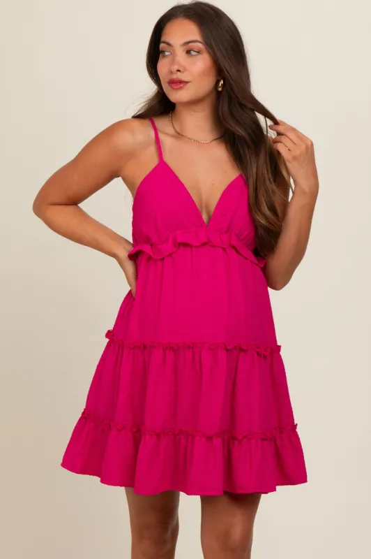 Fuchsia Tiered Maternity Mini Dress sold by Pinkblush