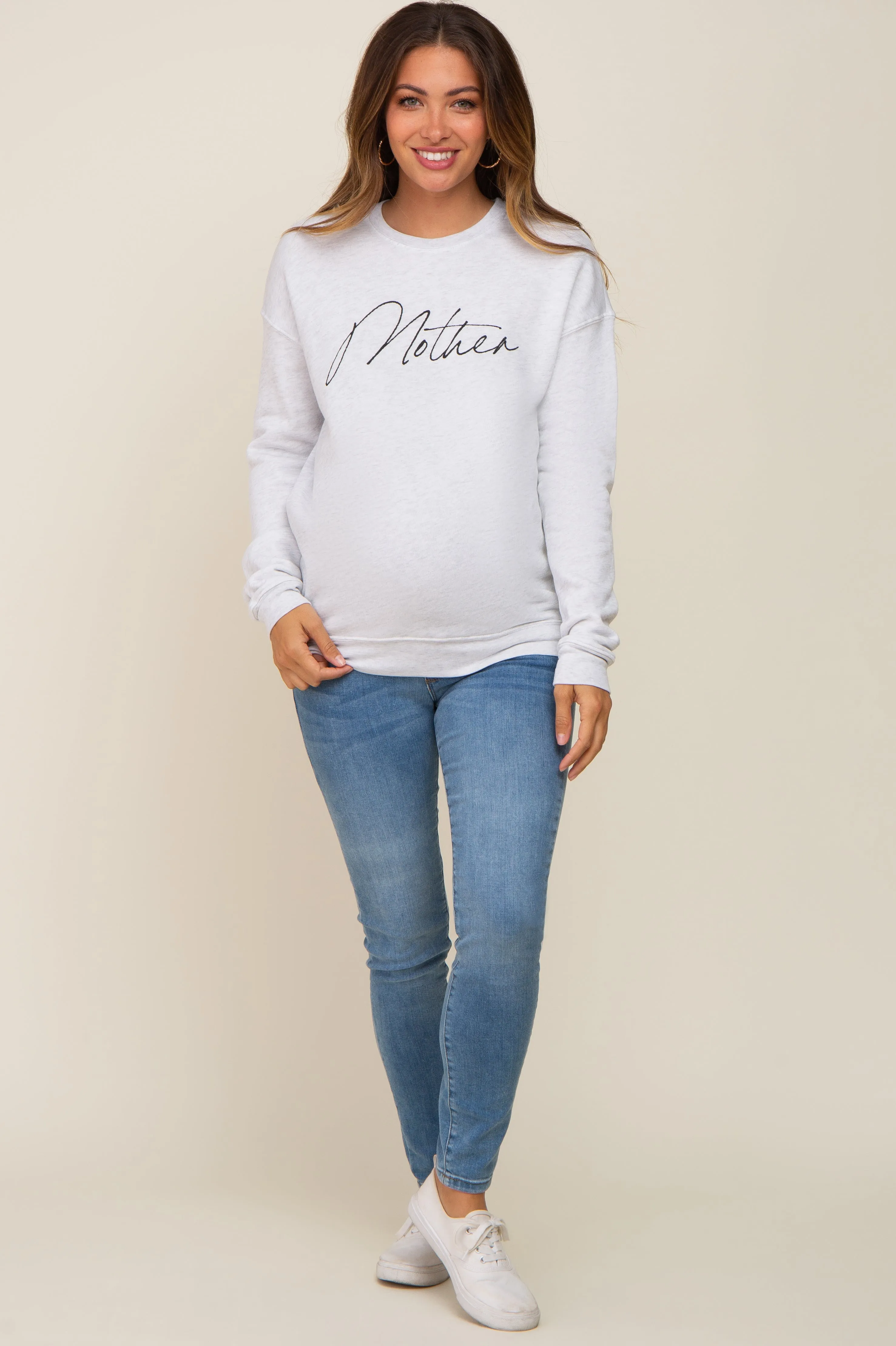 Heather Grey Ultra Soft Mother Maternity Sweatshirt sold by Pinkblush product image thumbnail 4