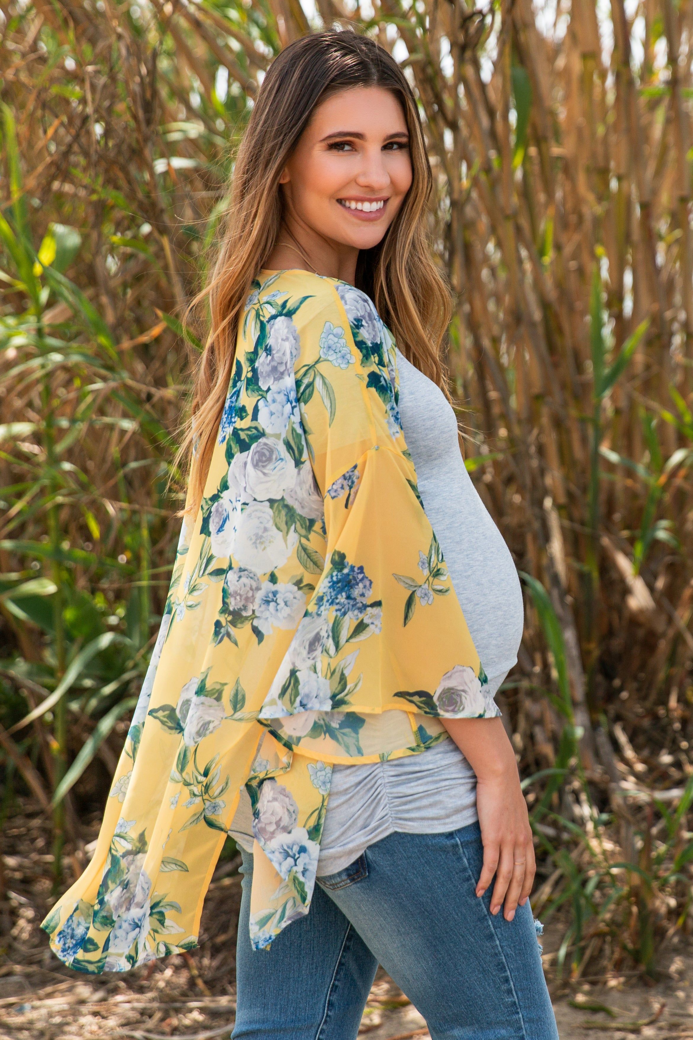 PinkBlush Yellow Floral Chiffon Bell Sleeve Maternity Cover Up sold by Pinkblush product image thumbnail 5