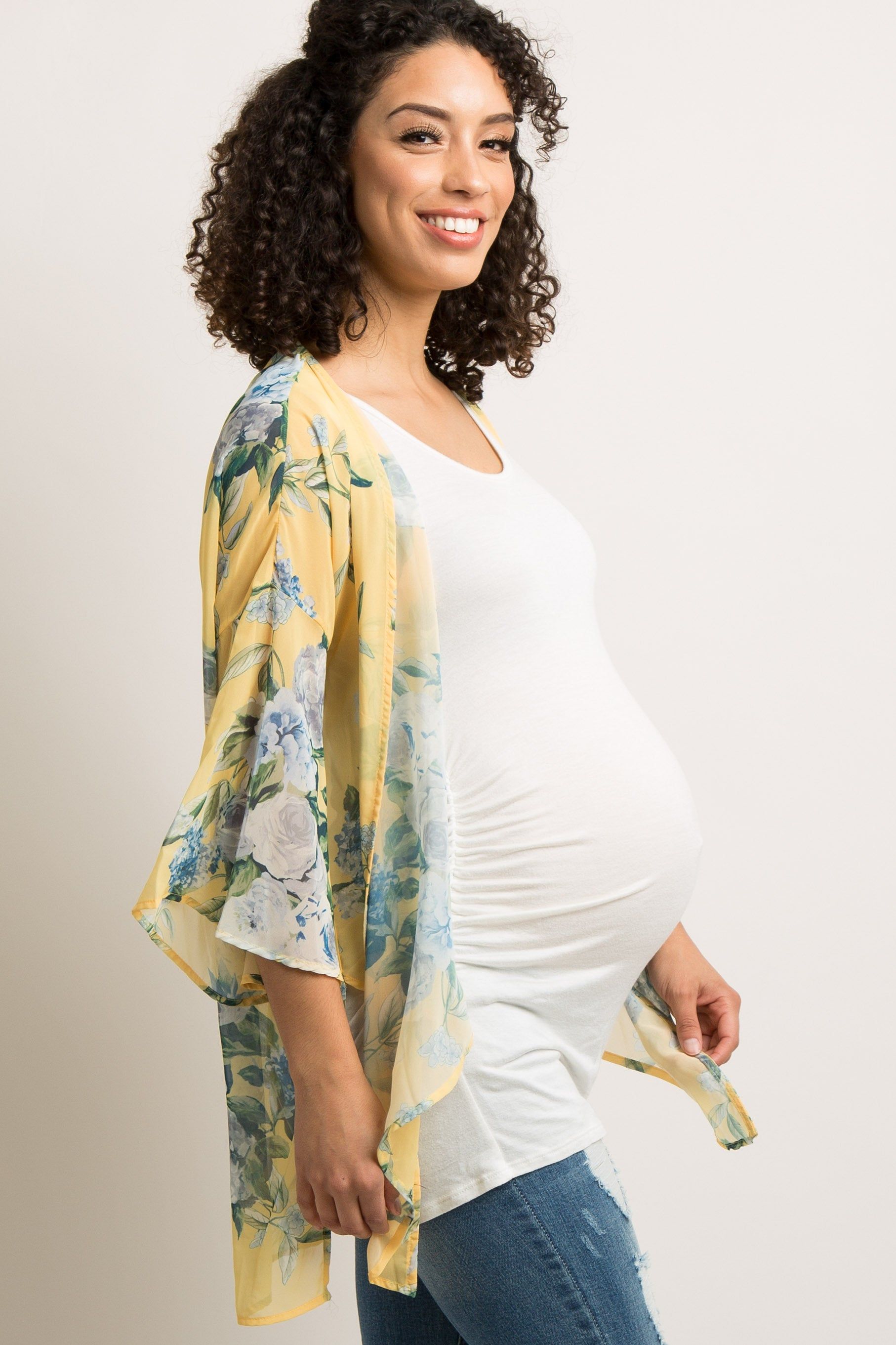 PinkBlush Yellow Floral Chiffon Bell Sleeve Maternity Cover Up sold by Pinkblush product image thumbnail 3