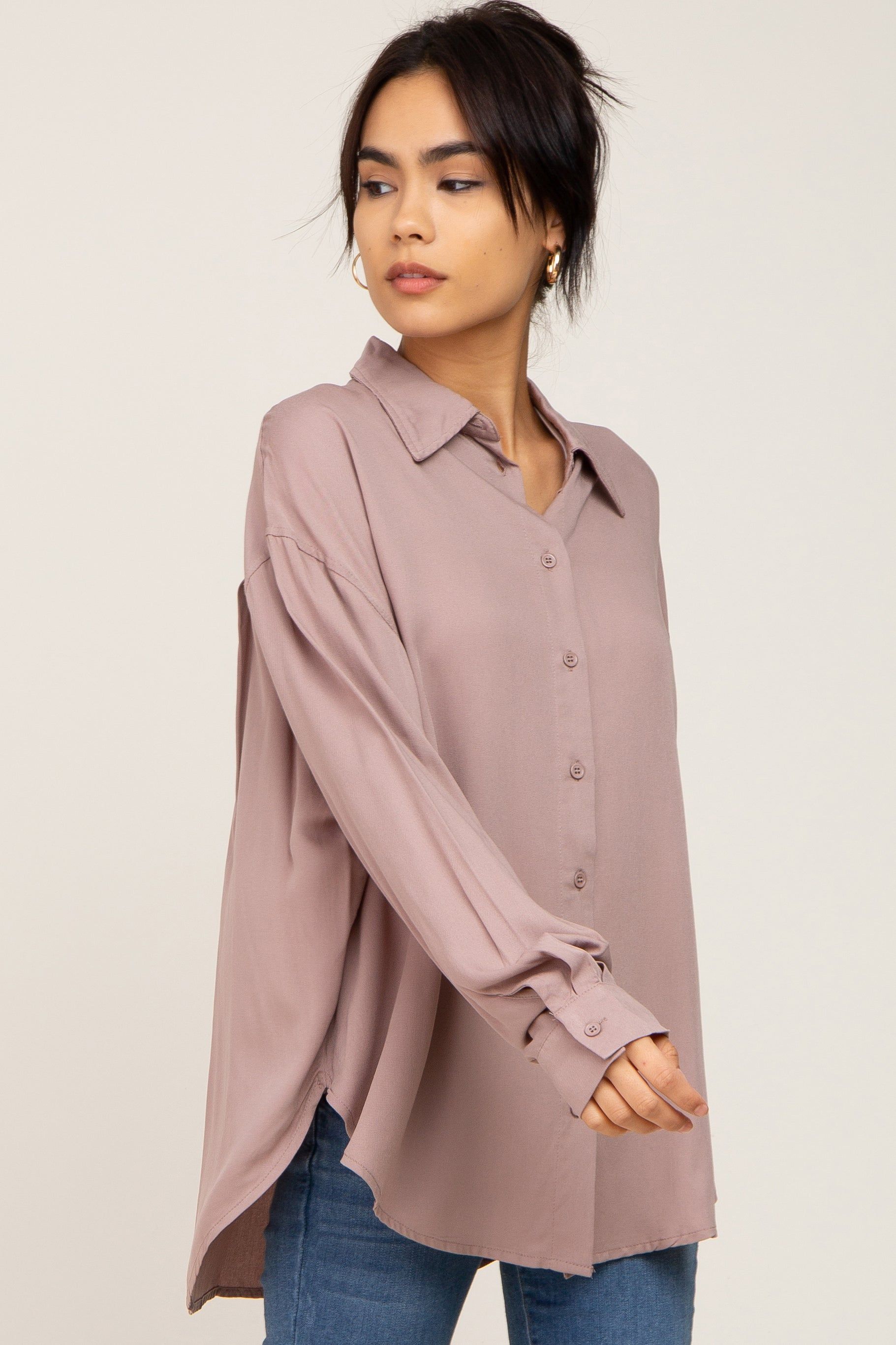 Mocha Oversized Button Down Blouse sold by Pinkblush product image thumbnail 2