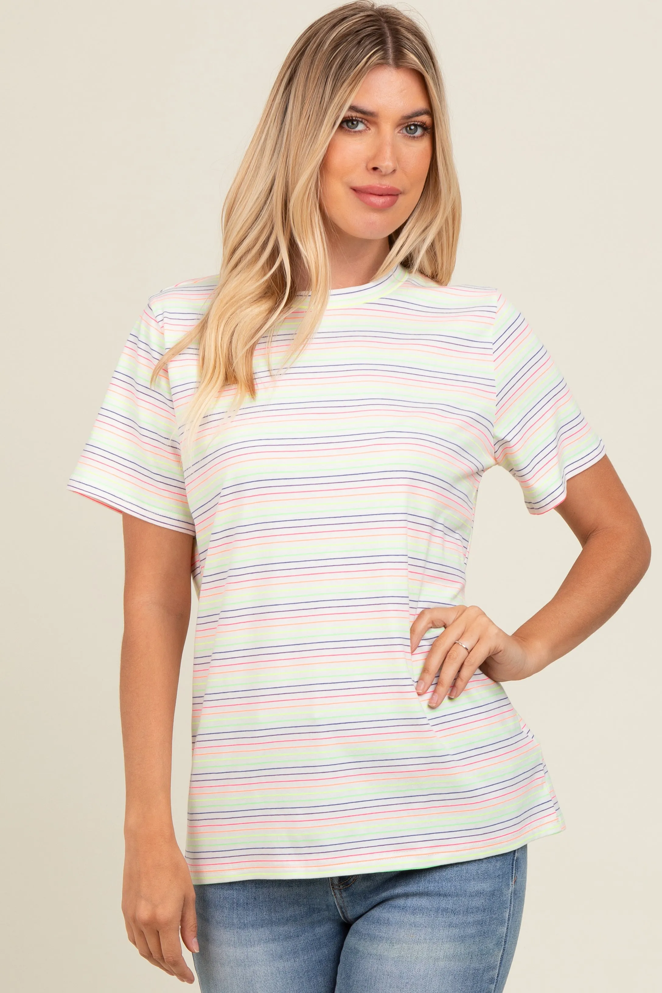 Ivory Short Sleeve Multi Striped Top sold by Pinkblush product image thumbnail 2