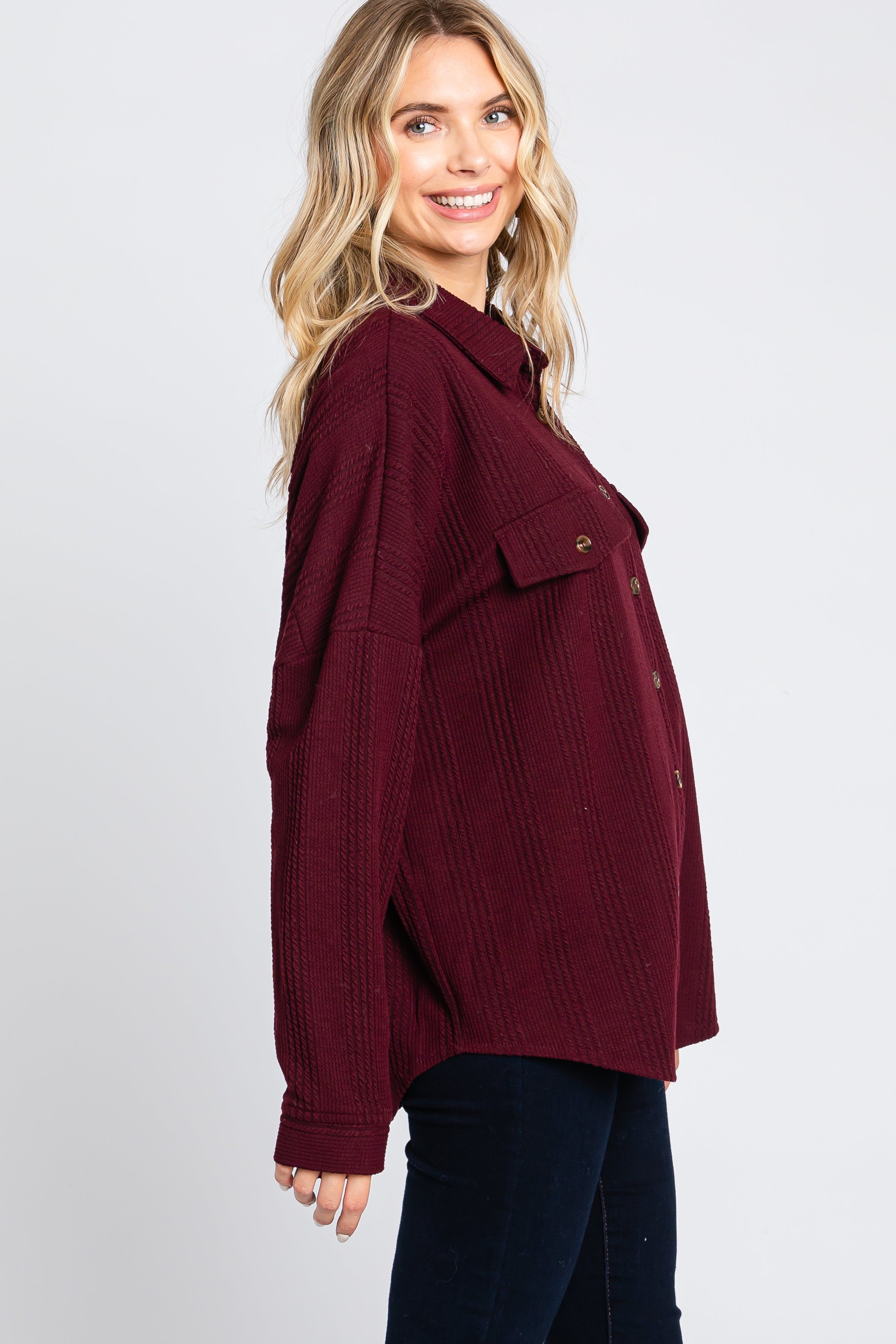 Plum Textured Button Front Collared Top sold by Pinkblush product image thumbnail 3