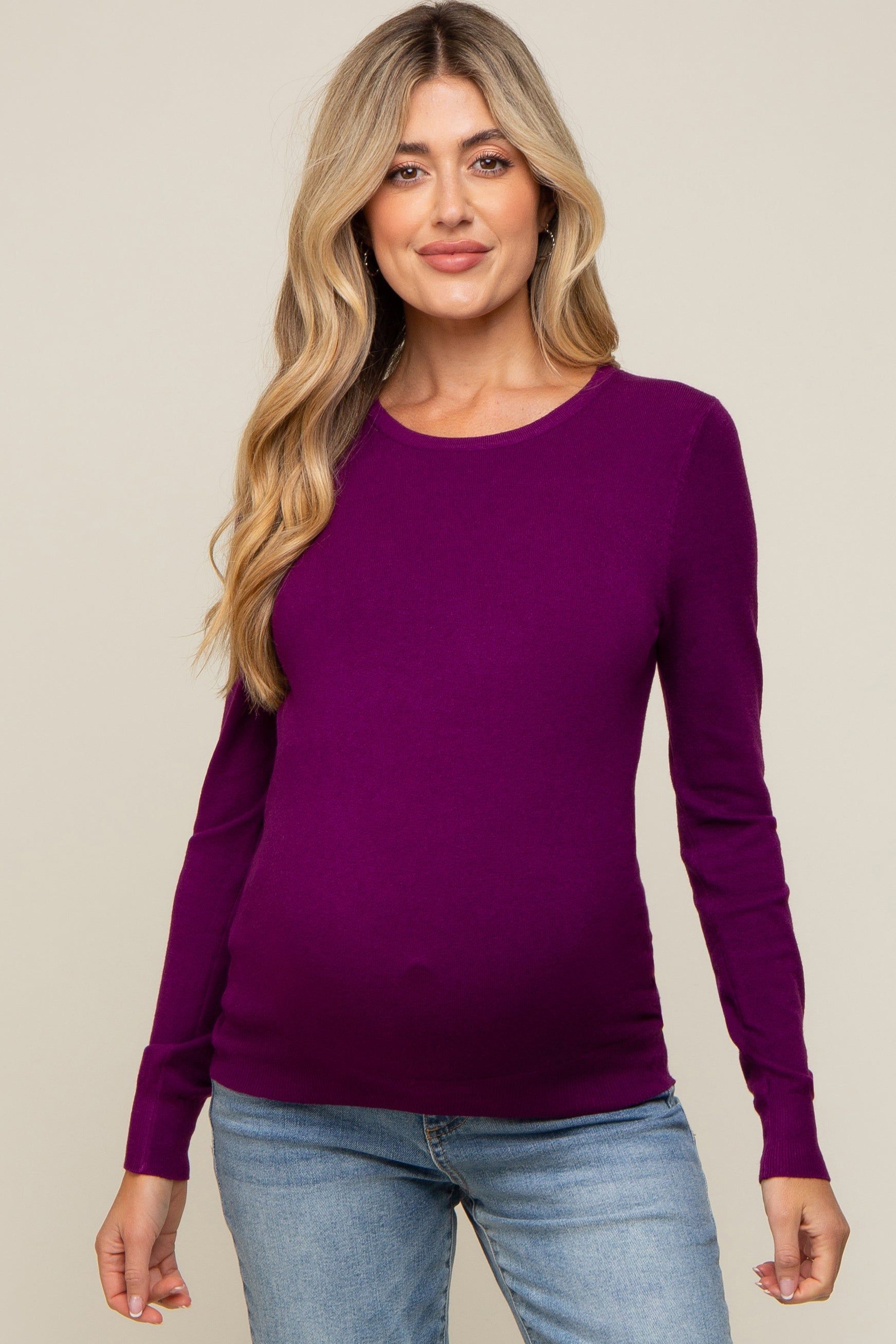 Purple Knit Long Sleeve Maternity Top sold by Pinkblush