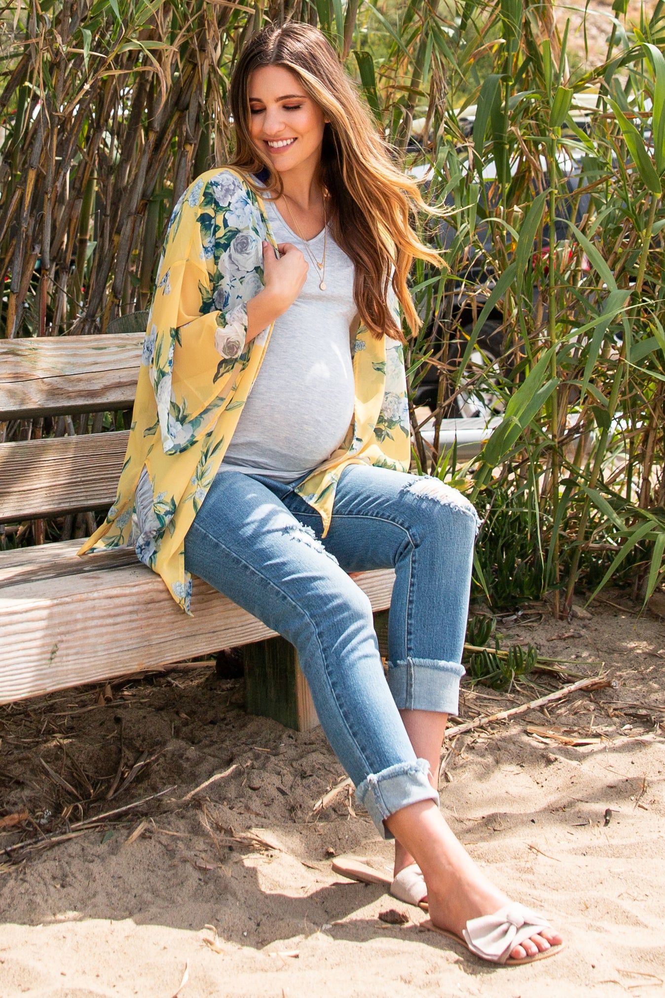 PinkBlush Yellow Floral Chiffon Bell Sleeve Maternity Cover Up sold by Pinkblush product image thumbnail 6