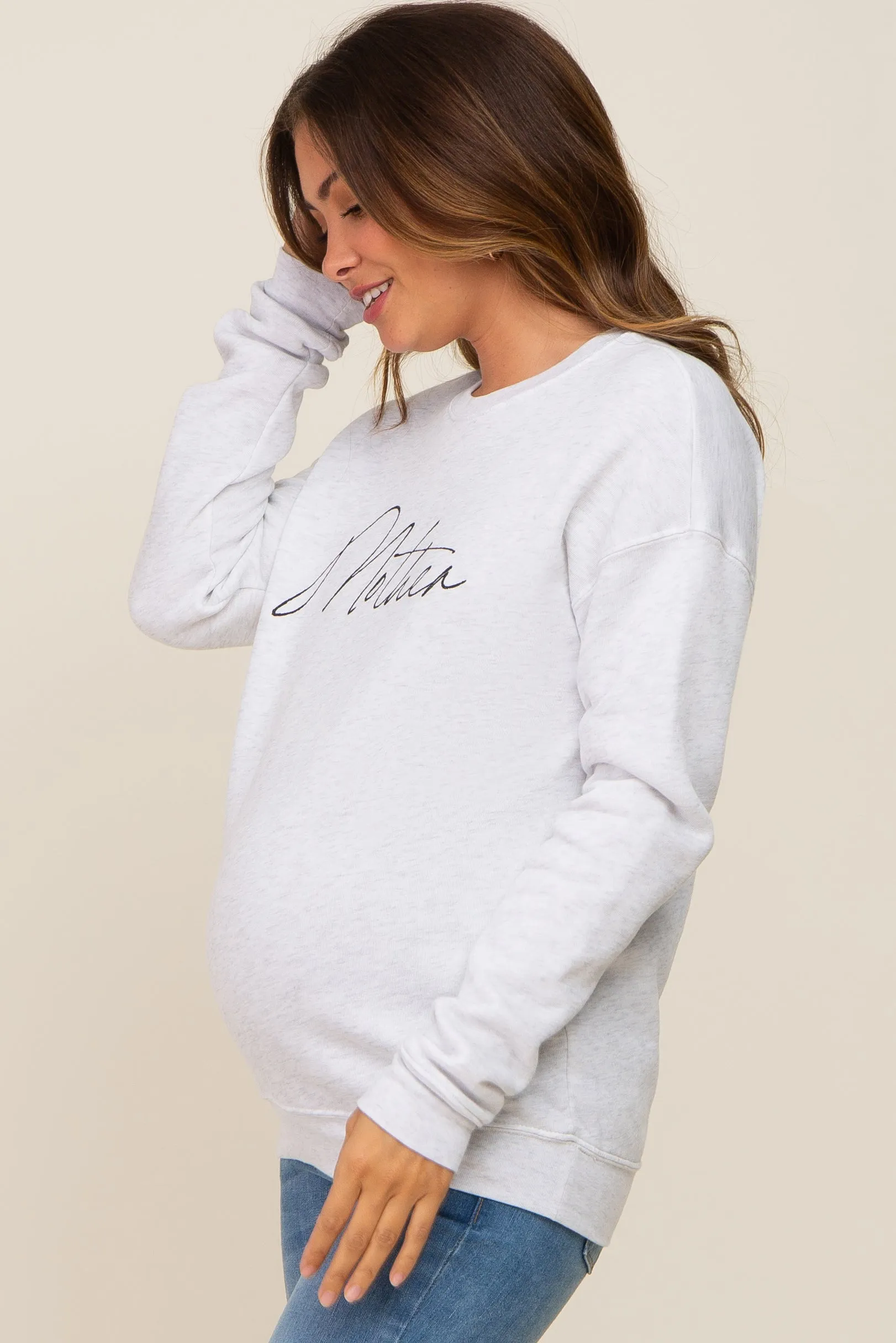 Heather Grey Ultra Soft Mother Maternity Sweatshirt sold by Pinkblush product image thumbnail 2