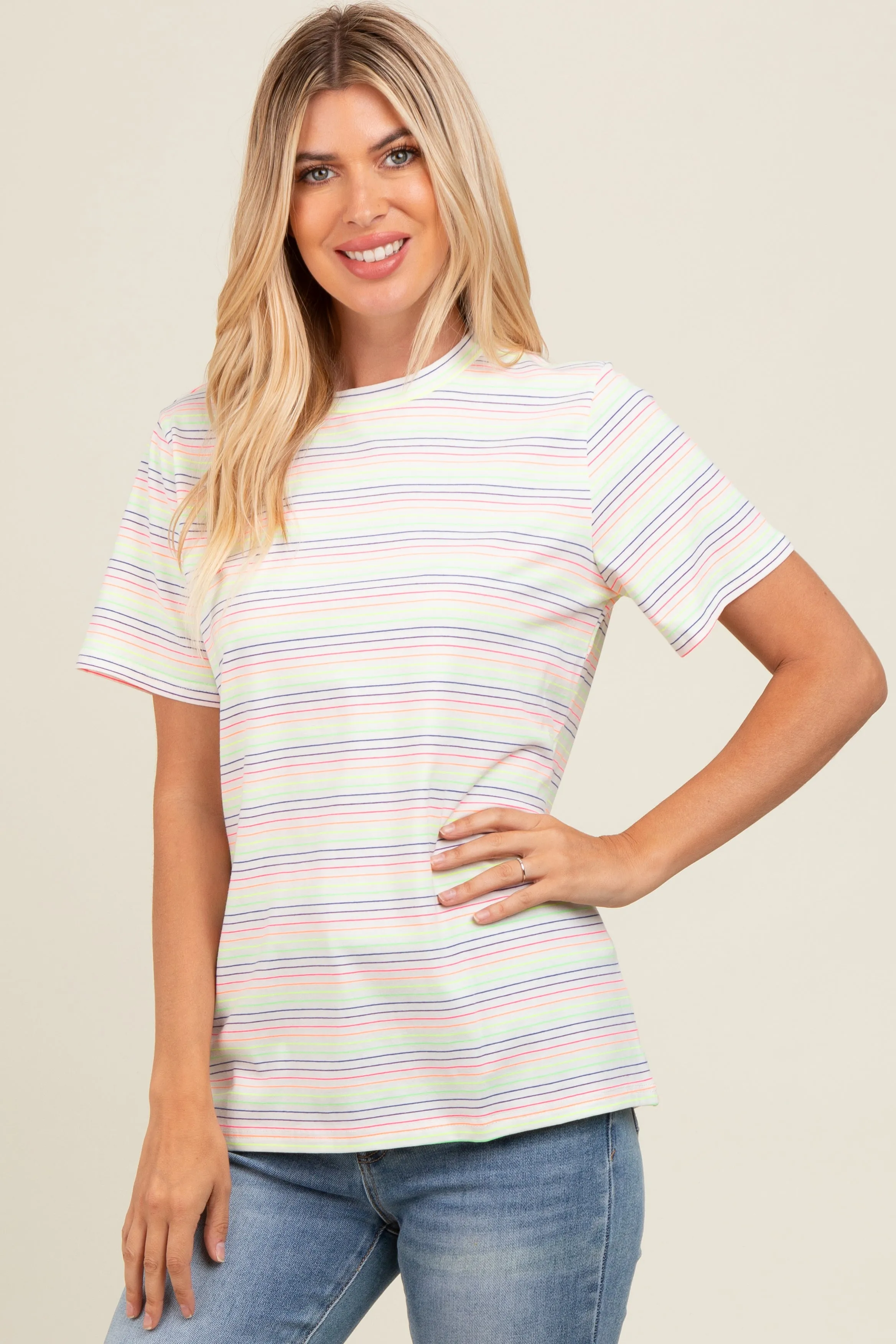 Ivory Short Sleeve Multi Striped Top sold by Pinkblush product image thumbnail 3