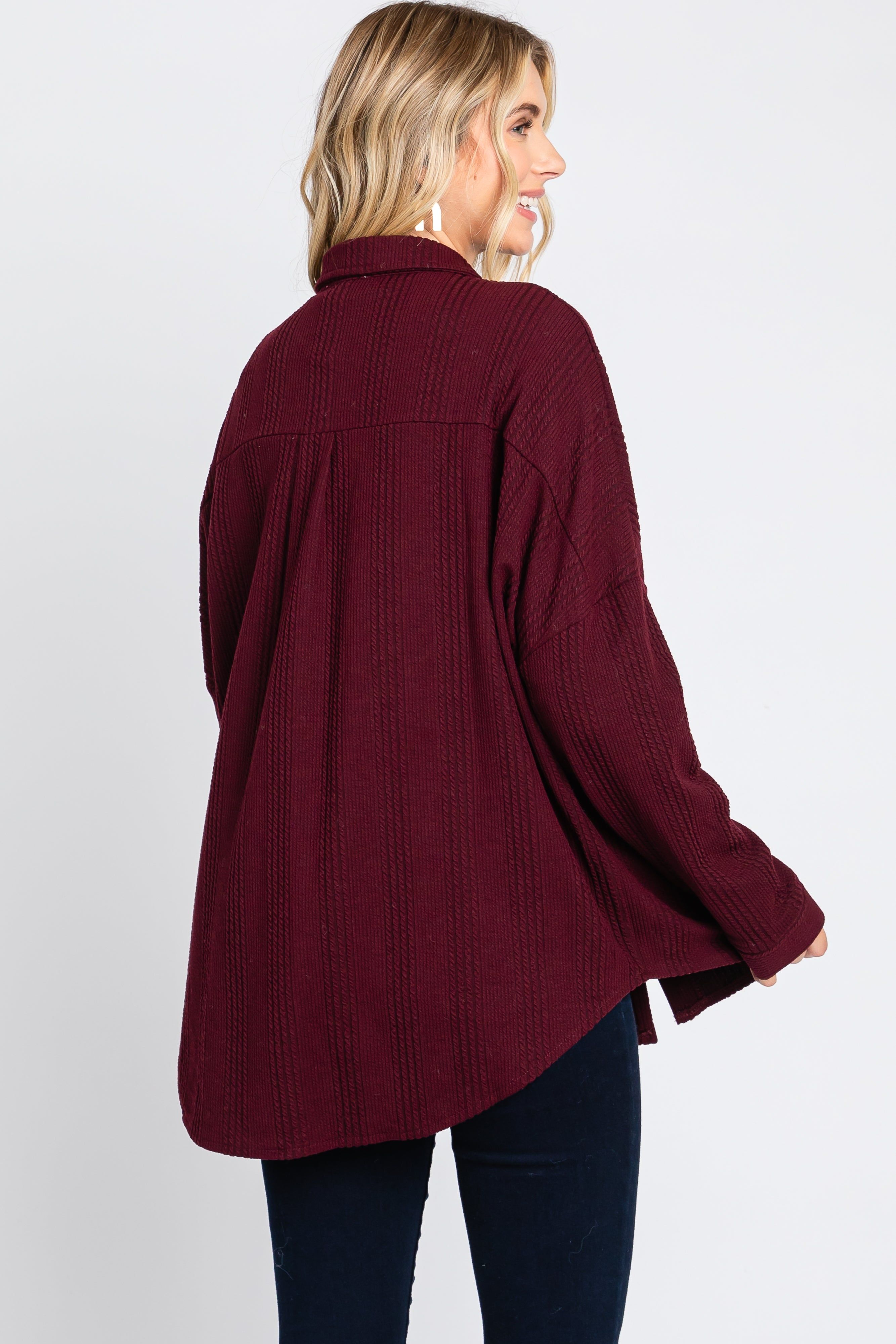 Plum Textured Button Front Collared Top sold by Pinkblush product image thumbnail 4