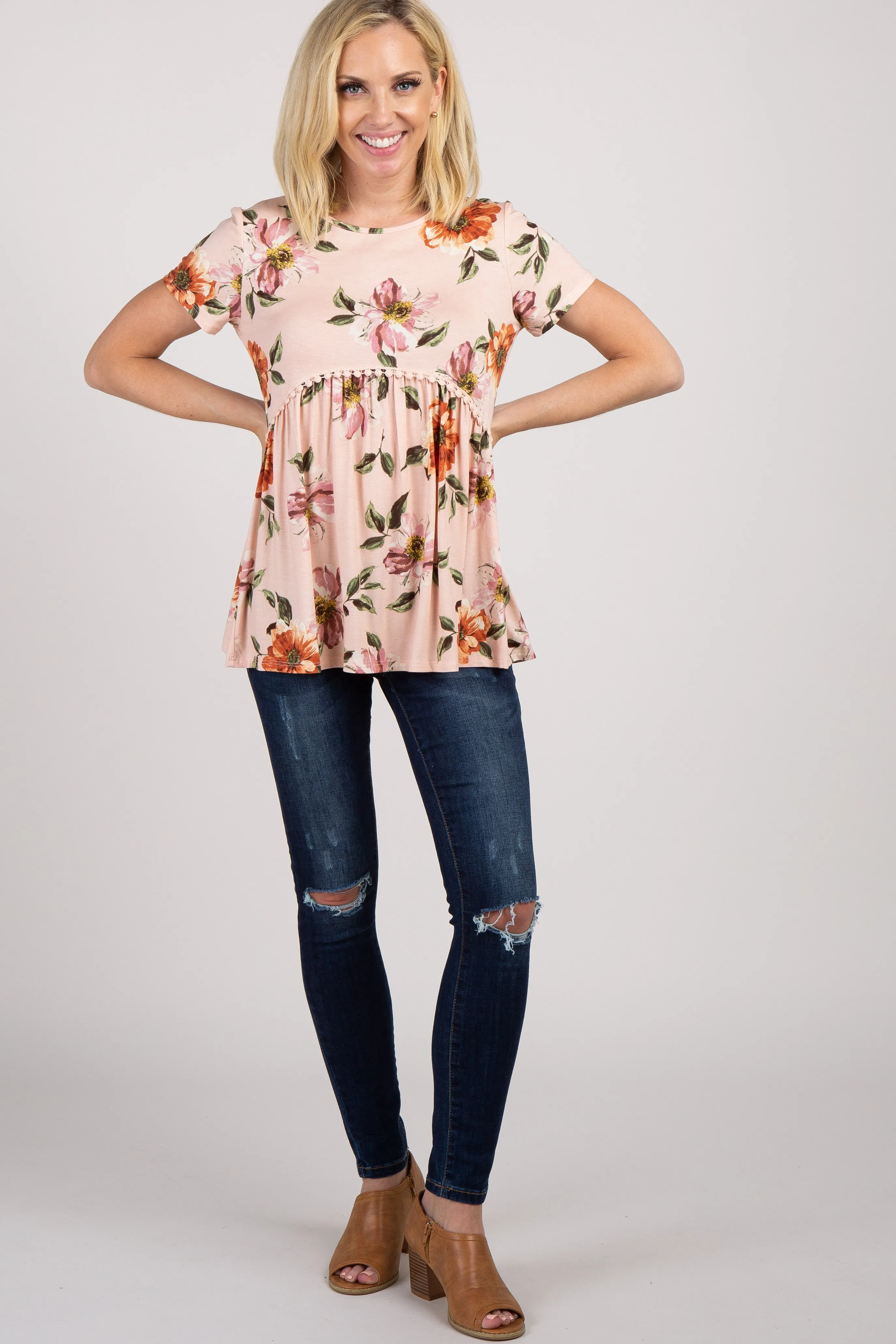 PinkBlush Peach Floral Crochet Short Sleeve Top sold by Pinkblush product image thumbnail 4