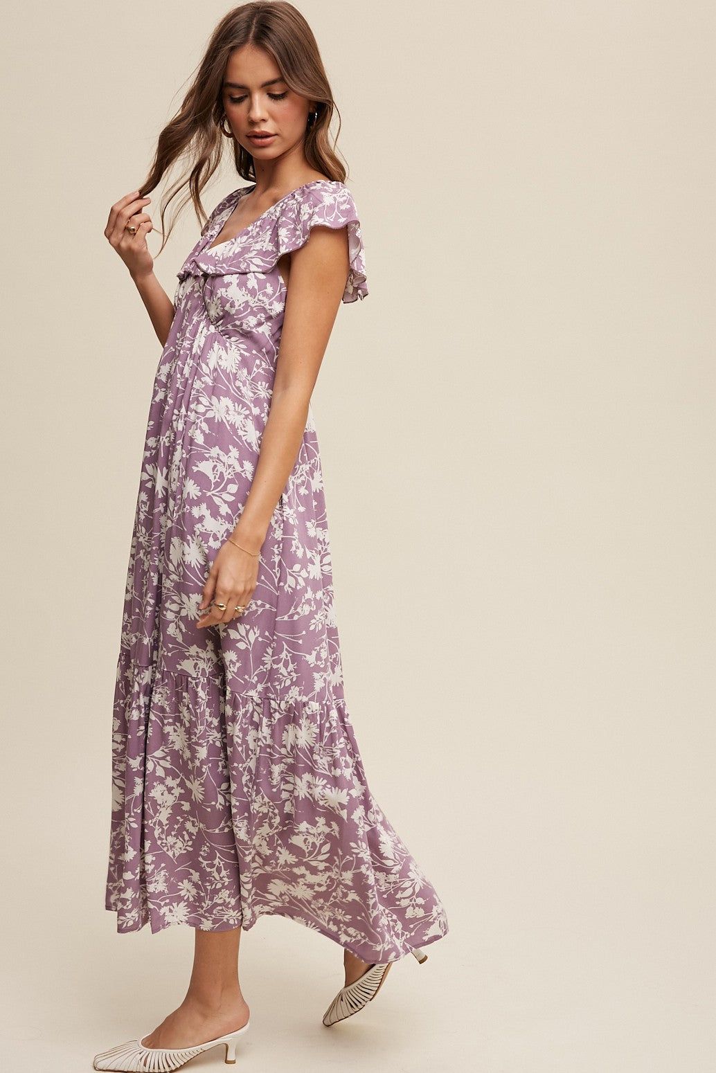 Lavender Floral Ruffle Midi Dress sold by Pinkblush product image thumbnail 3