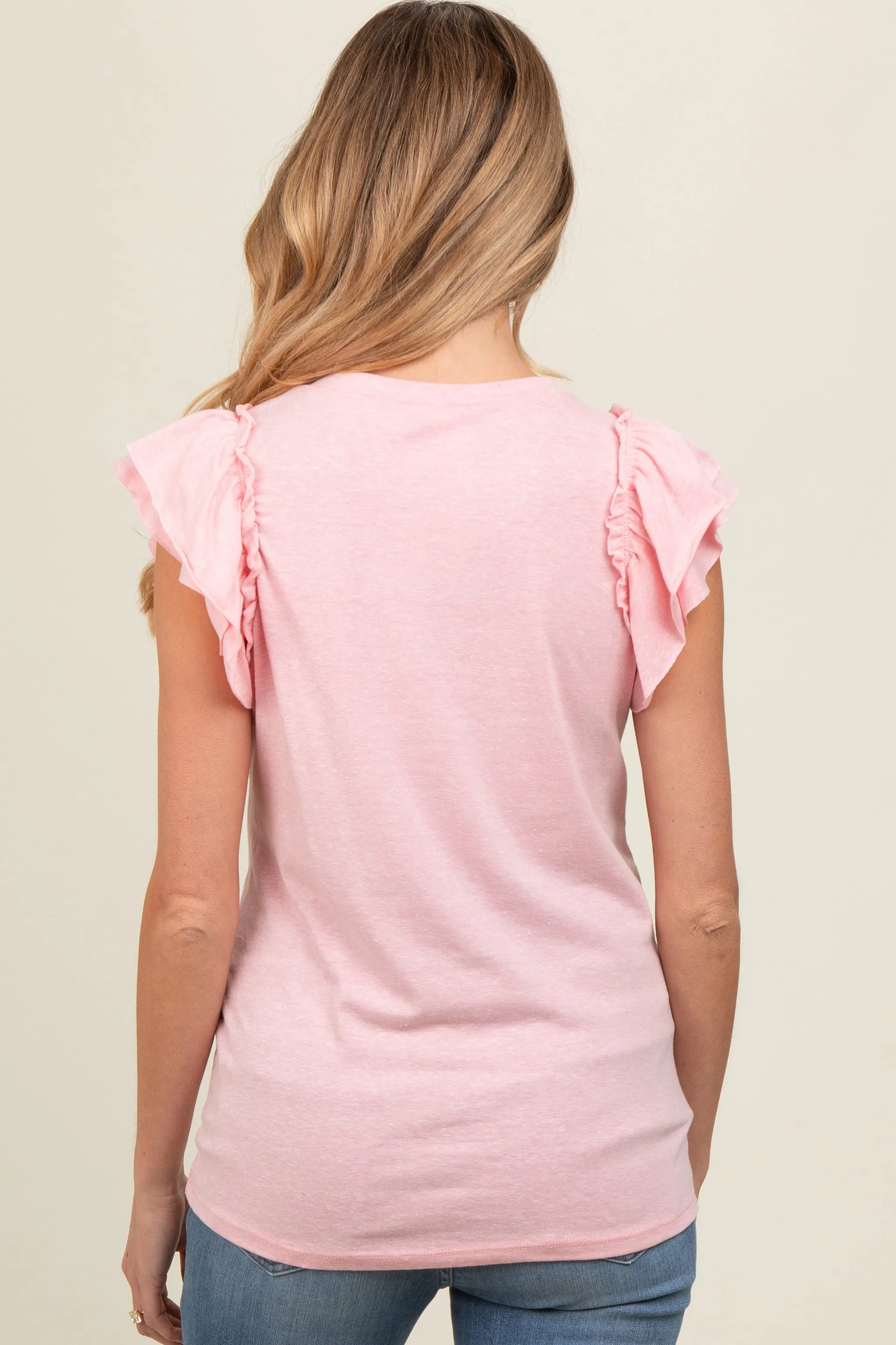 Peach Double Ruffle Sleeve Maternity Top sold by Pinkblush product image thumbnail 4