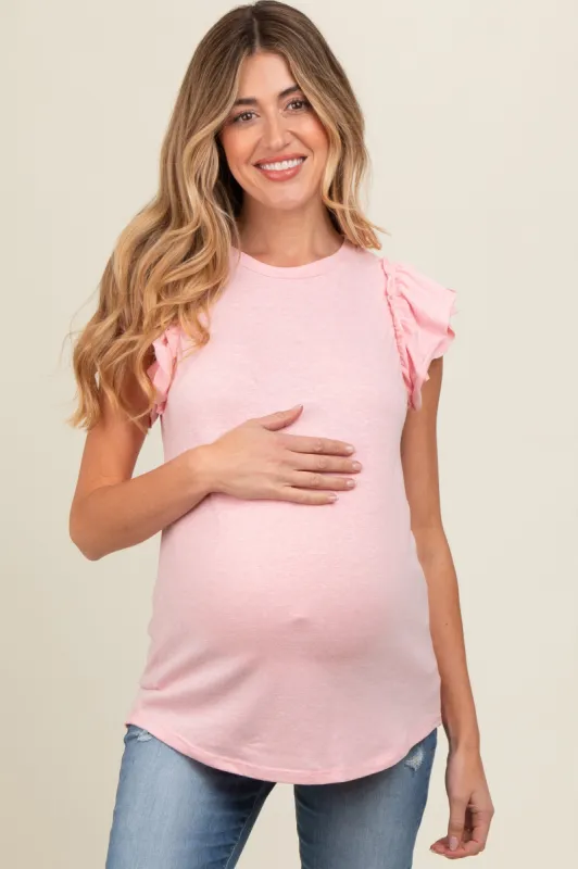 Peach Double Ruffle Sleeve Maternity Top sold by Pinkblush