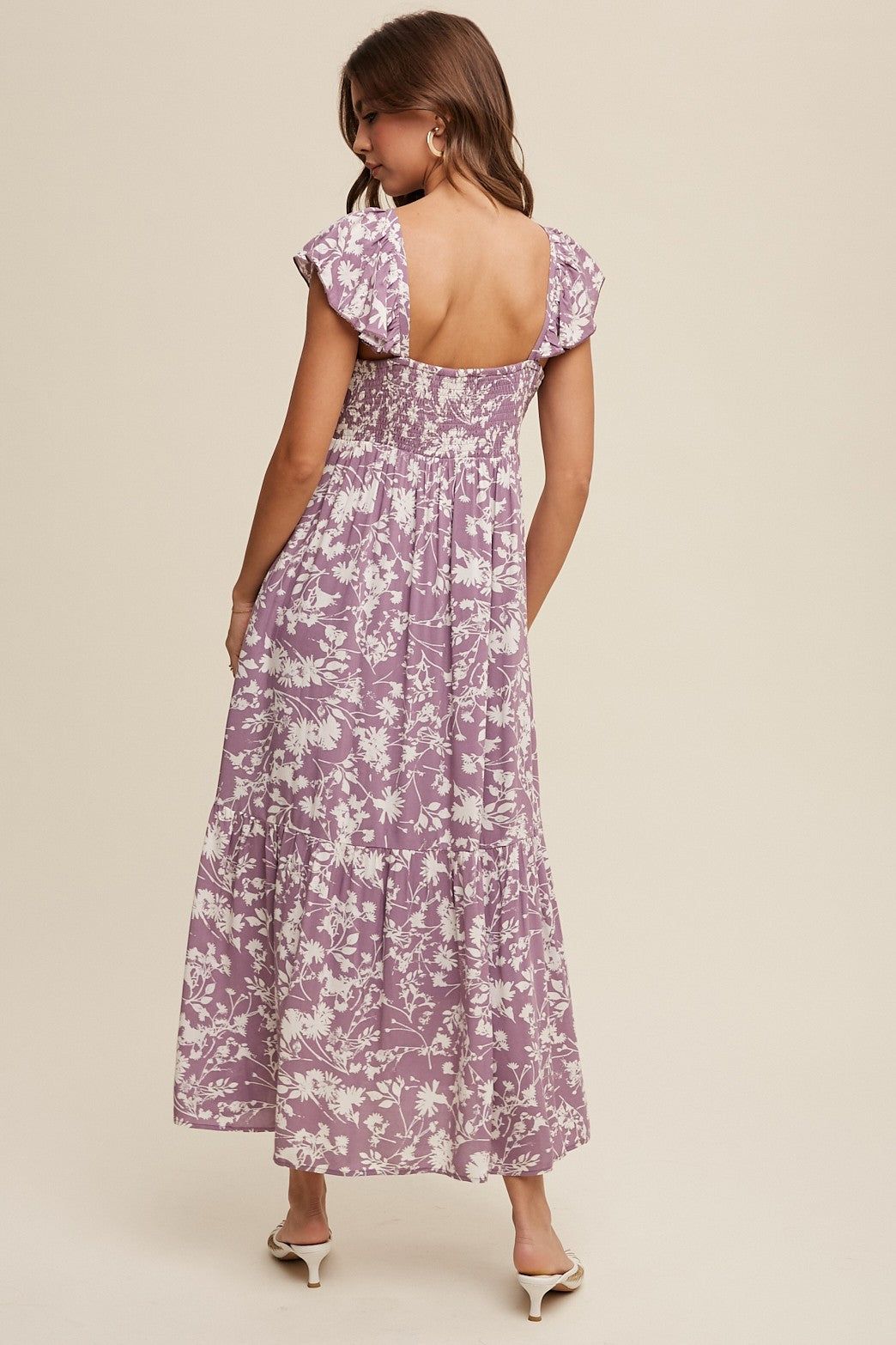 Lavender Floral Ruffle Midi Dress sold by Pinkblush product image thumbnail 4
