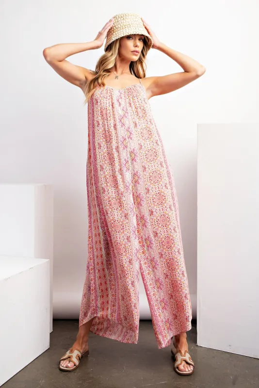 Coral Floral Striped Asymmetrical Jumpsuit sold by Pinkblush