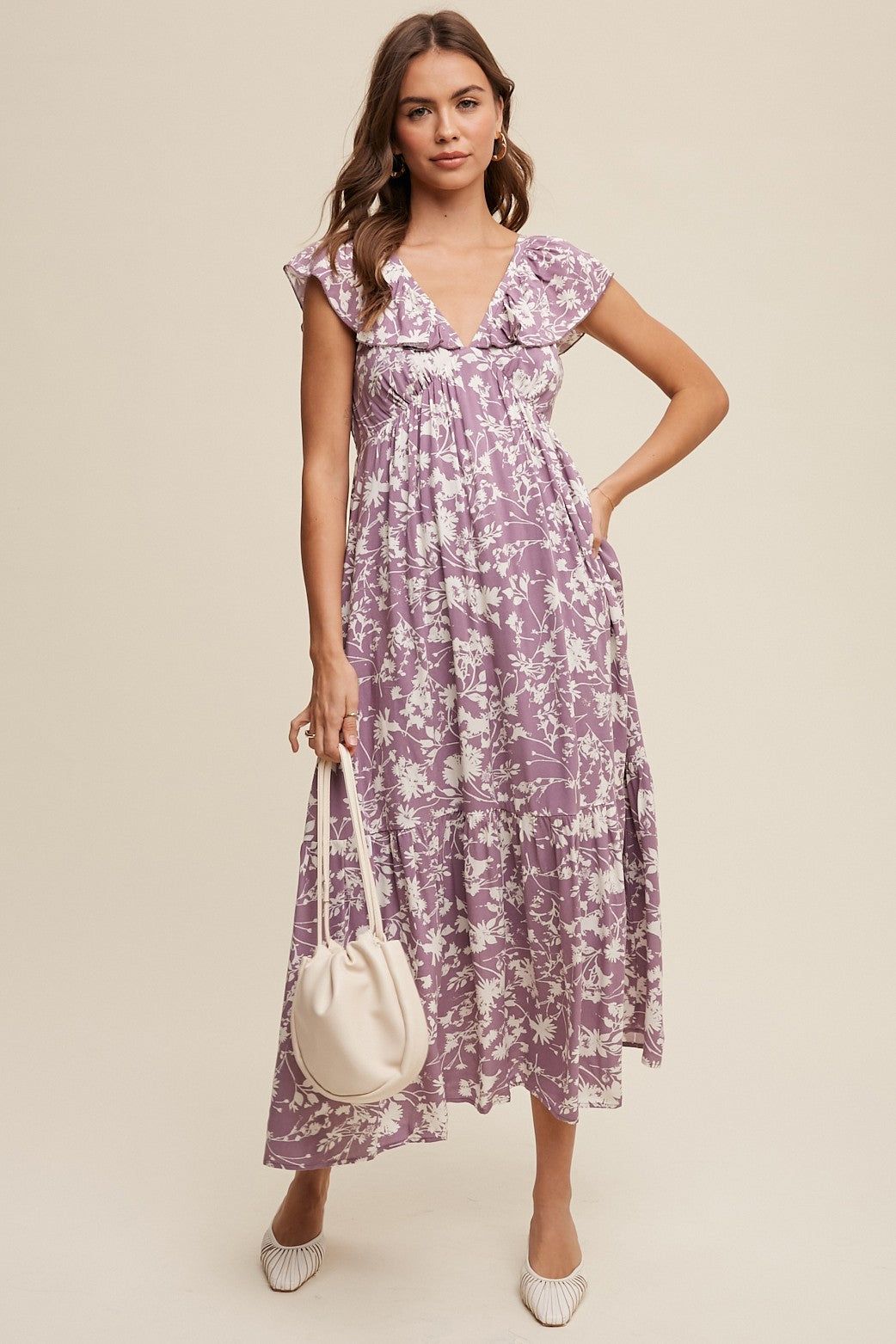 Lavender Floral Ruffle Midi Dress sold by Pinkblush product image thumbnail 2