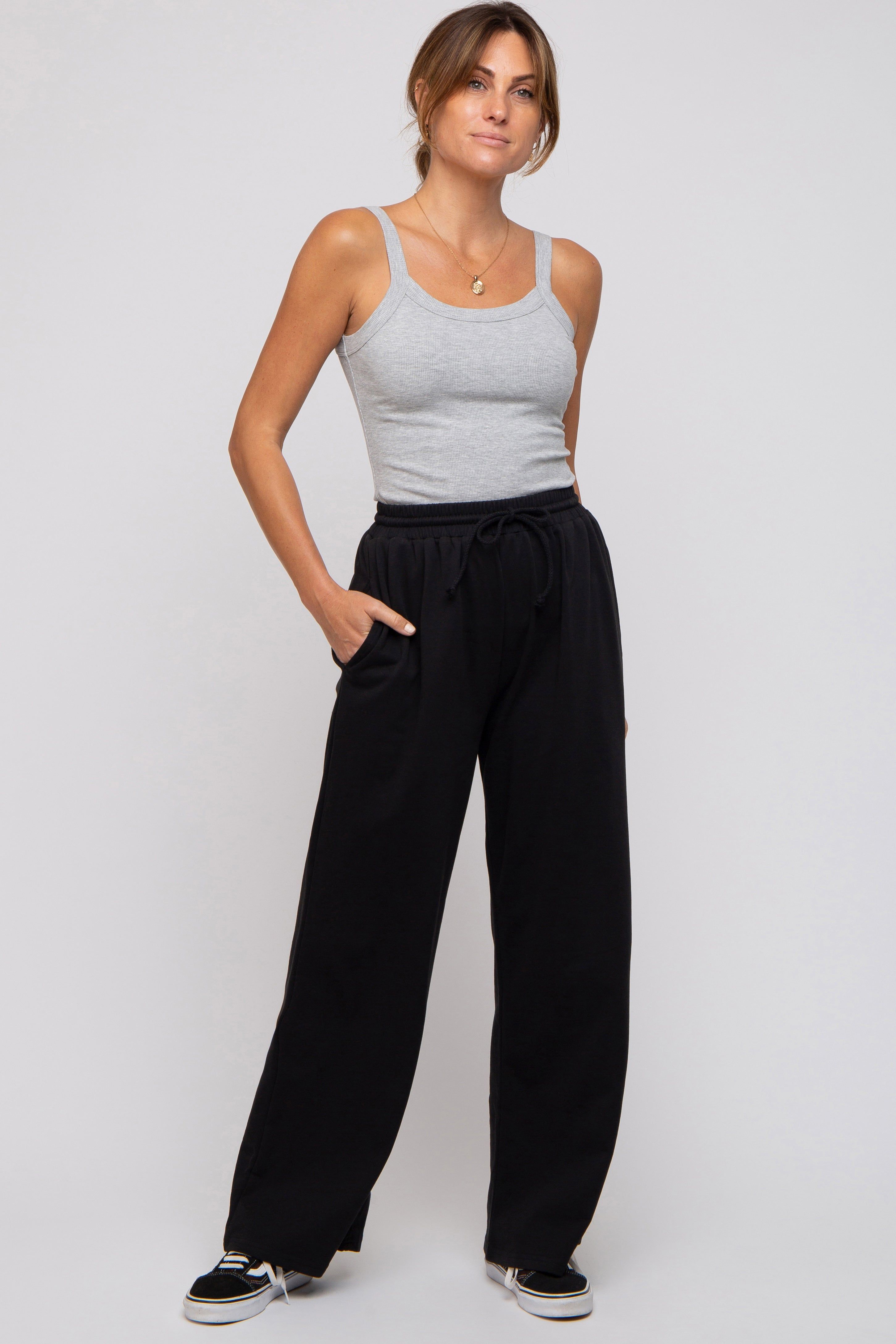 Black Drawstring Wide Leg Lounge Pants sold by Pinkblush