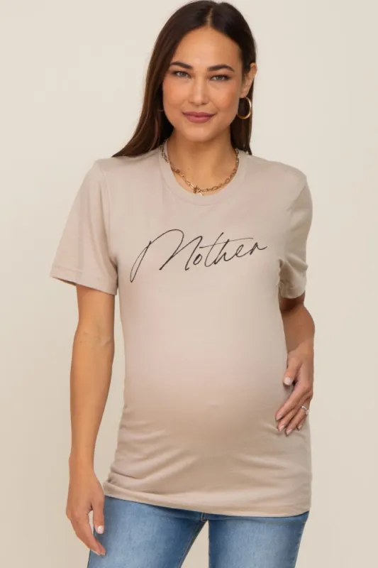 Beige Mother Graphic Maternity Top sold by Pinkblush