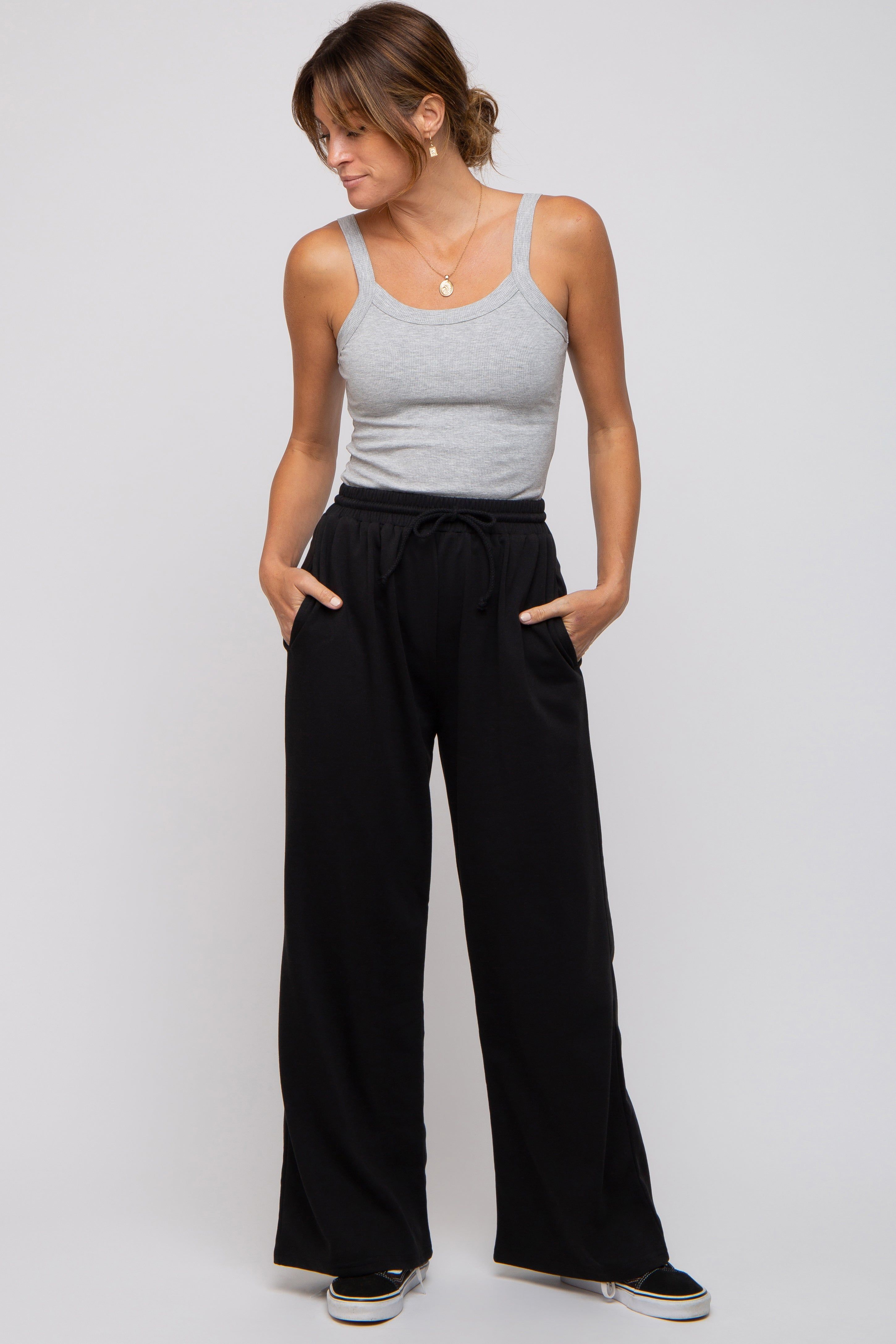 Black Drawstring Wide Leg Lounge Pants sold by Pinkblush product image thumbnail 5