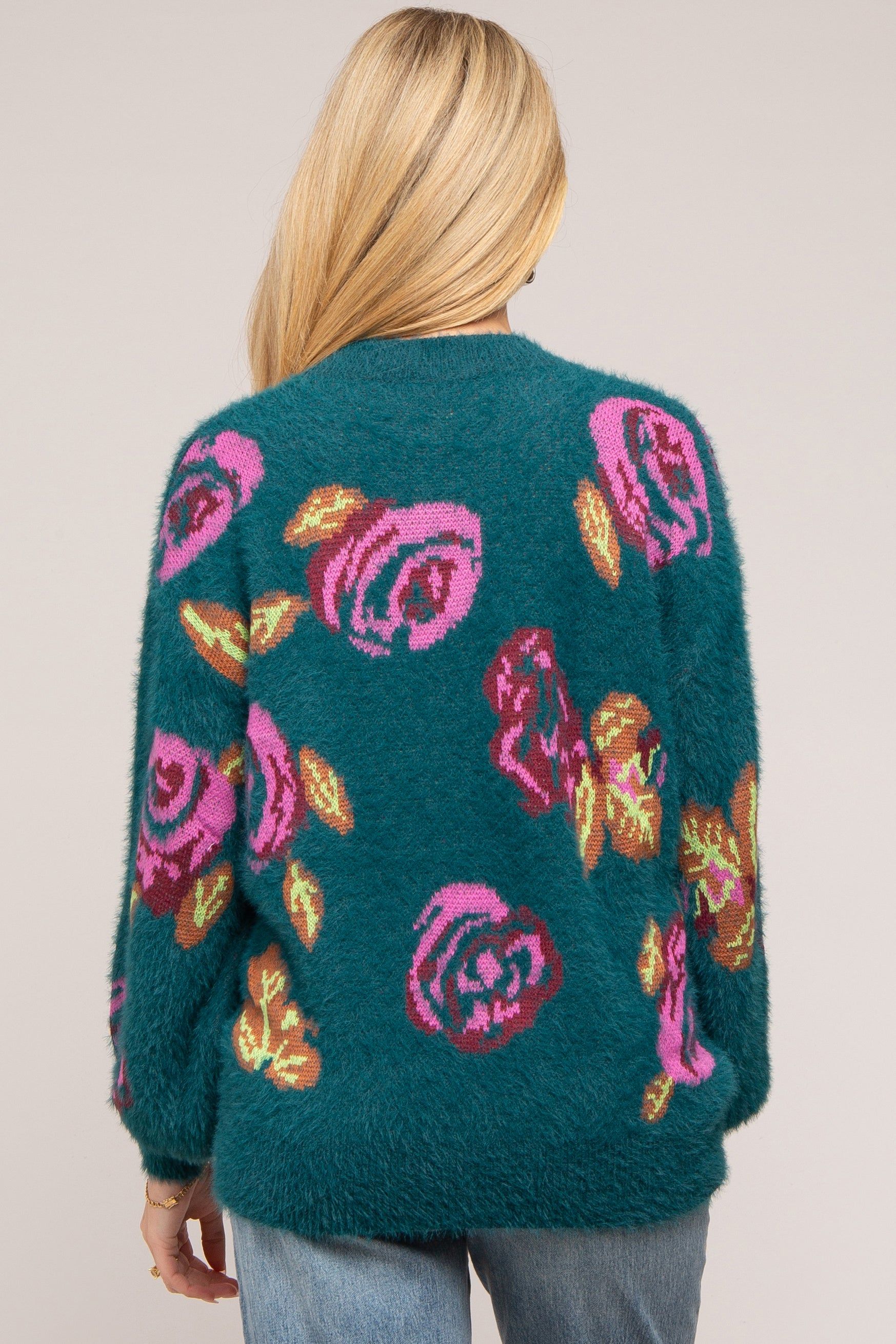 Dark Teal Floral Fuzzy Knit Maternity Sweater sold by Pinkblush product image thumbnail 3