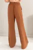 Brown Linen Blend Pleated Wide Leg Pants sold by Pinkblush