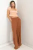 Brown Linen Blend Pleated Wide Leg Pants sold by Pinkblush