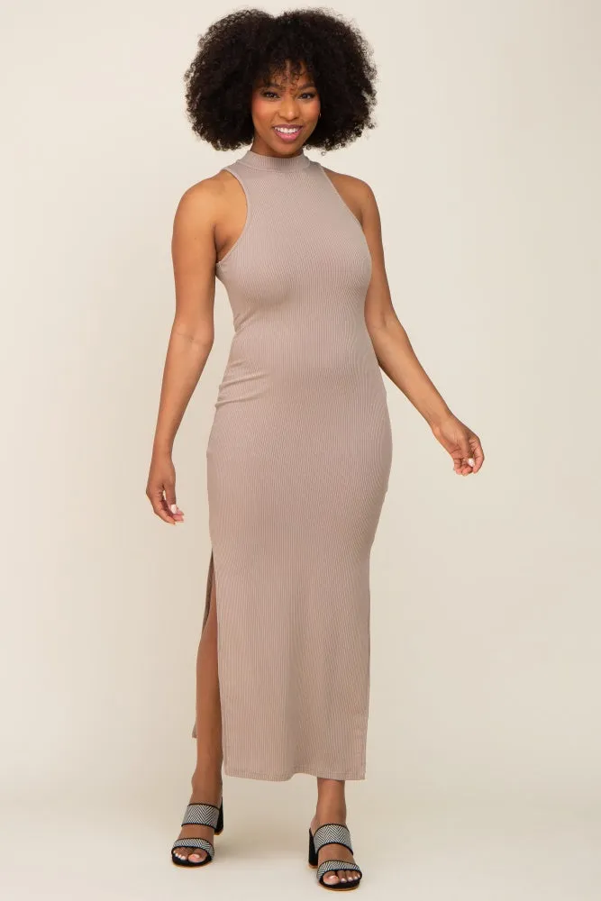 Taupe Ribbed Side Slit Maxi Dress sold by Pinkblush product image thumbnail 4