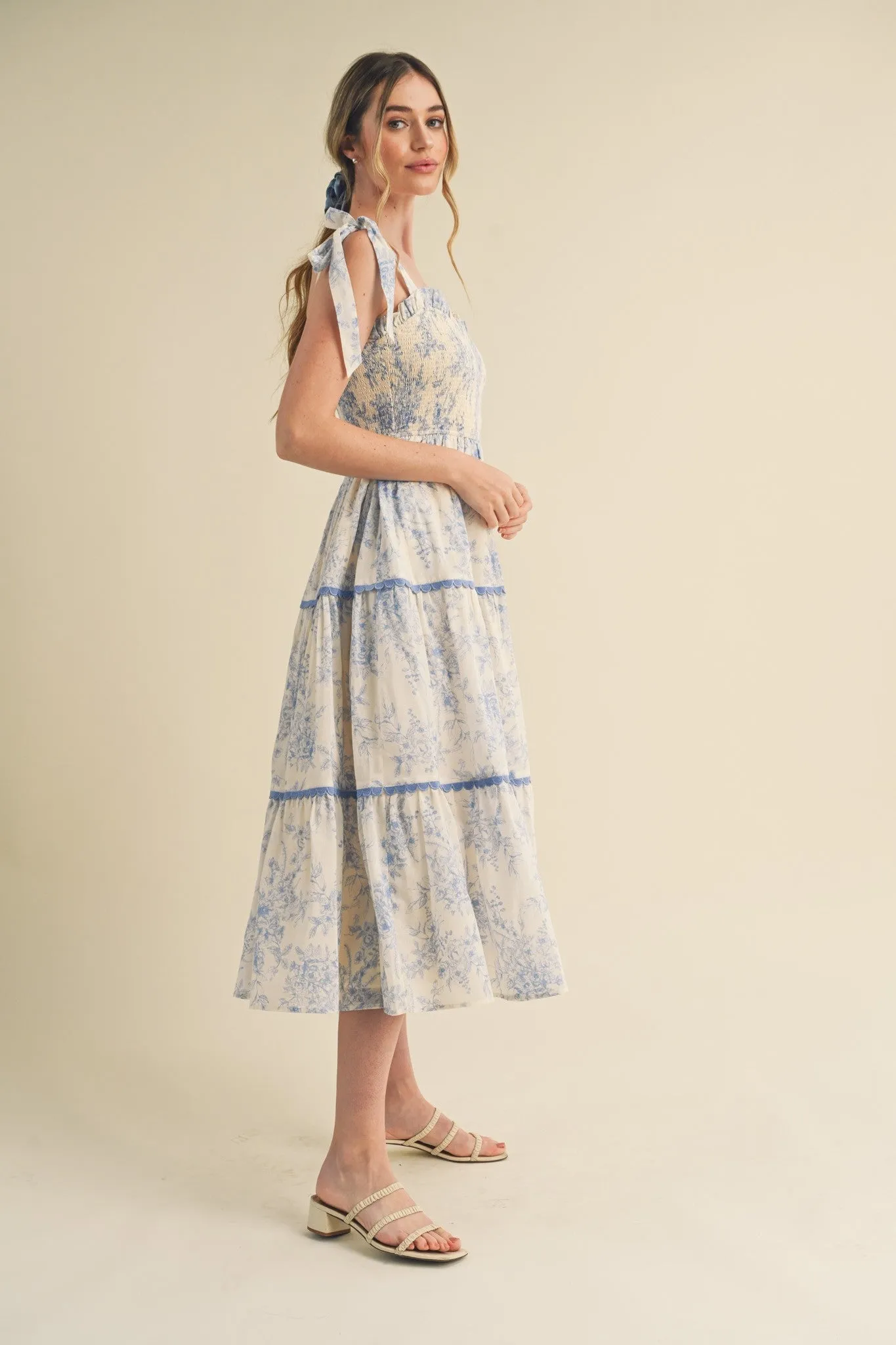 Light Blue Floral Sleeveless Ruffle Tiered Midi Dress sold by Pinkblush product image thumbnail 2