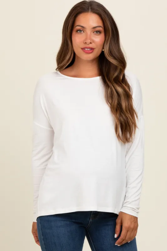 Ivory Drop Shoulder Maternity Long Sleeve Top sold by Pinkblush